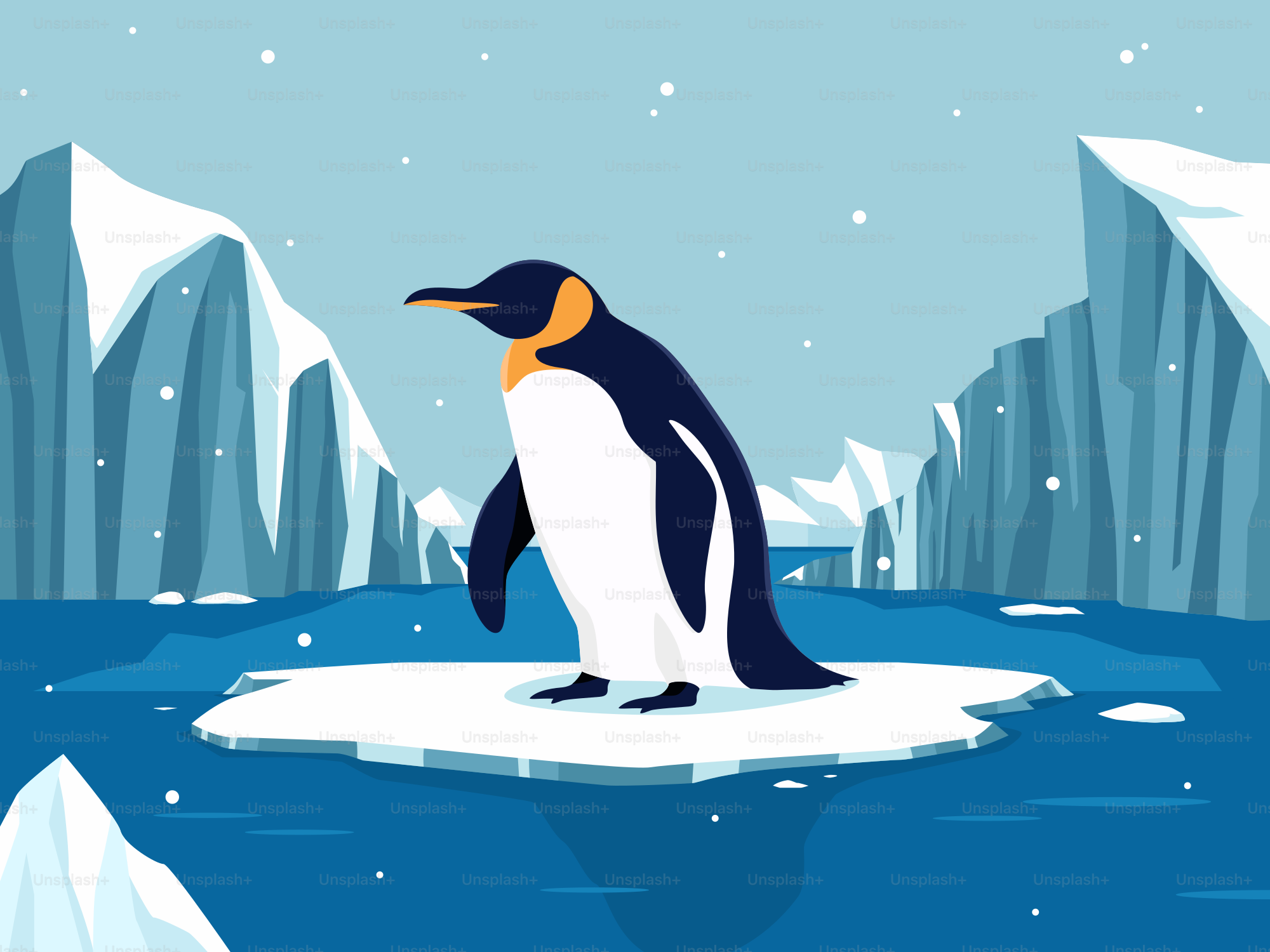 A penguin is standing on an ice floet