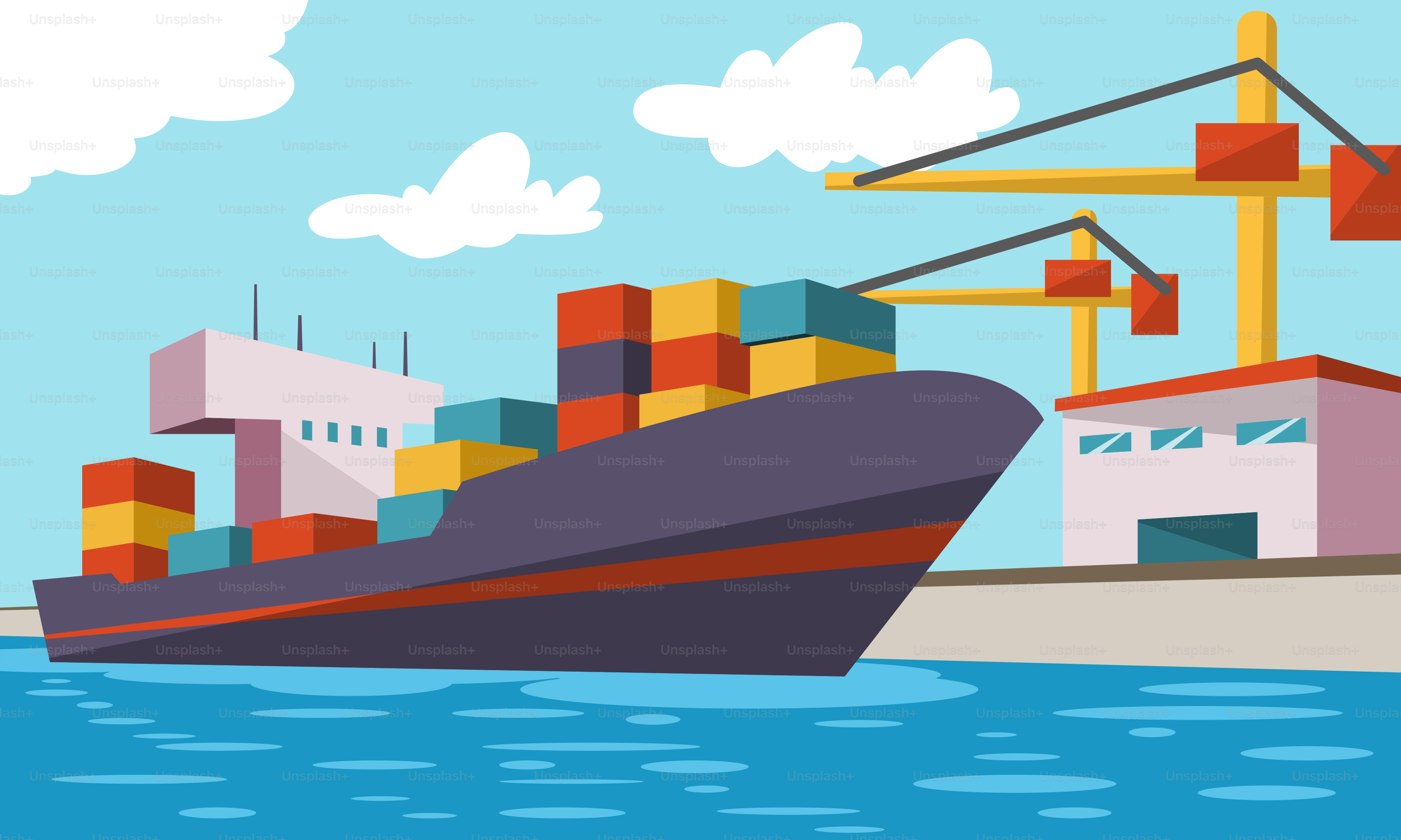 A cargo ship in the water with a crane on top of it