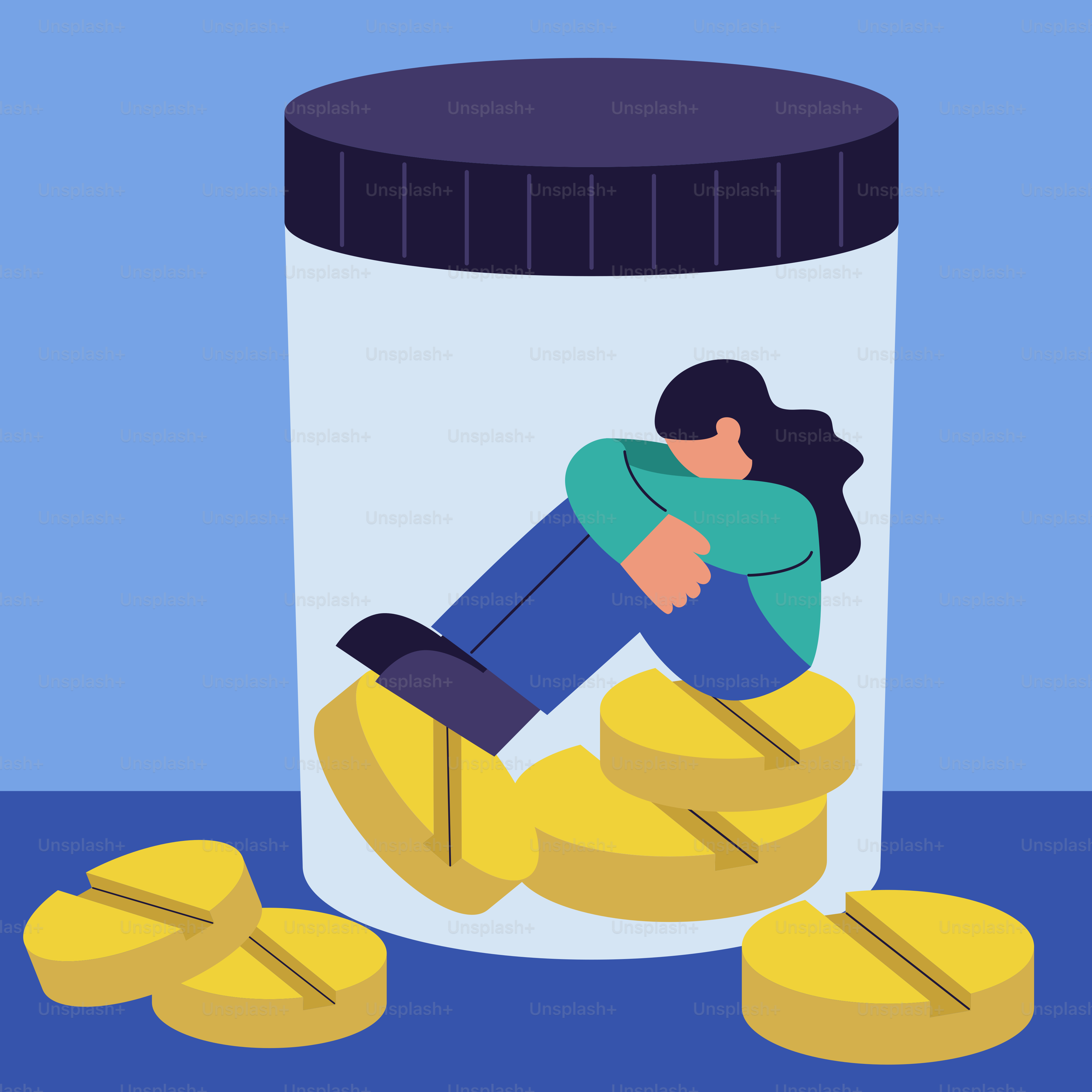 Una persona seduta sopra una pila di monete d'oro