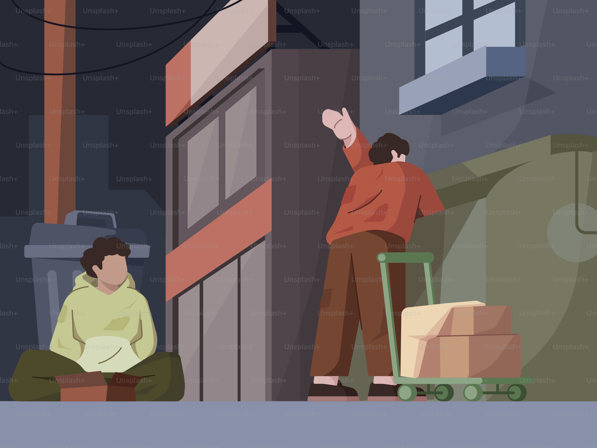 A man standing next to a woman near a building