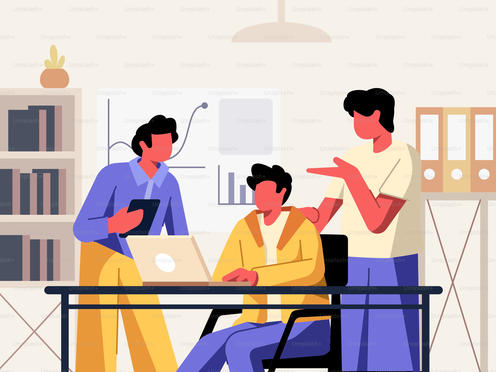 A group of people sitting around a table with a laptop