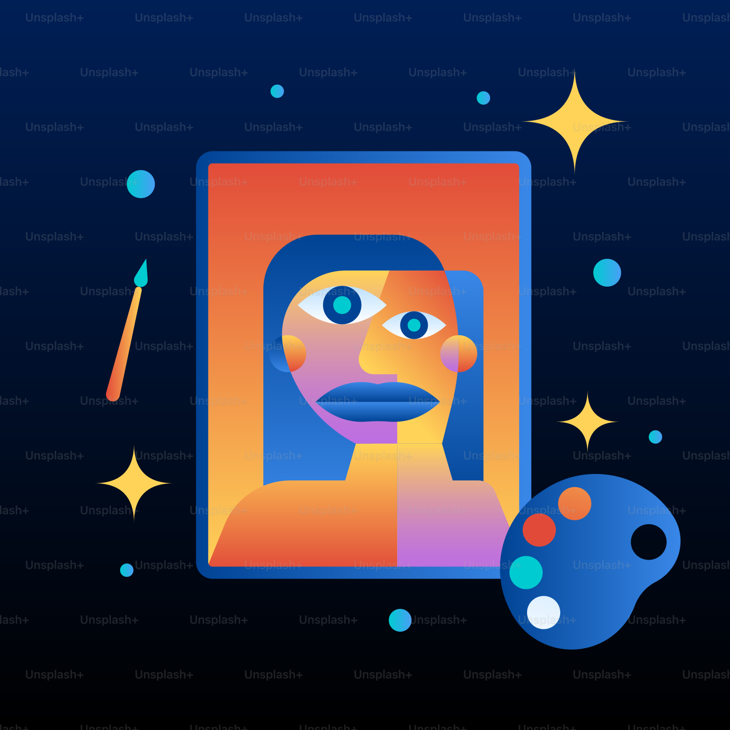 Ein Bild einer Person mit einem Pinsel daneben