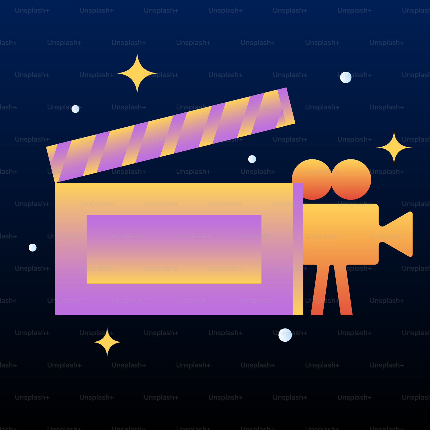 A movie projector with stars in the background