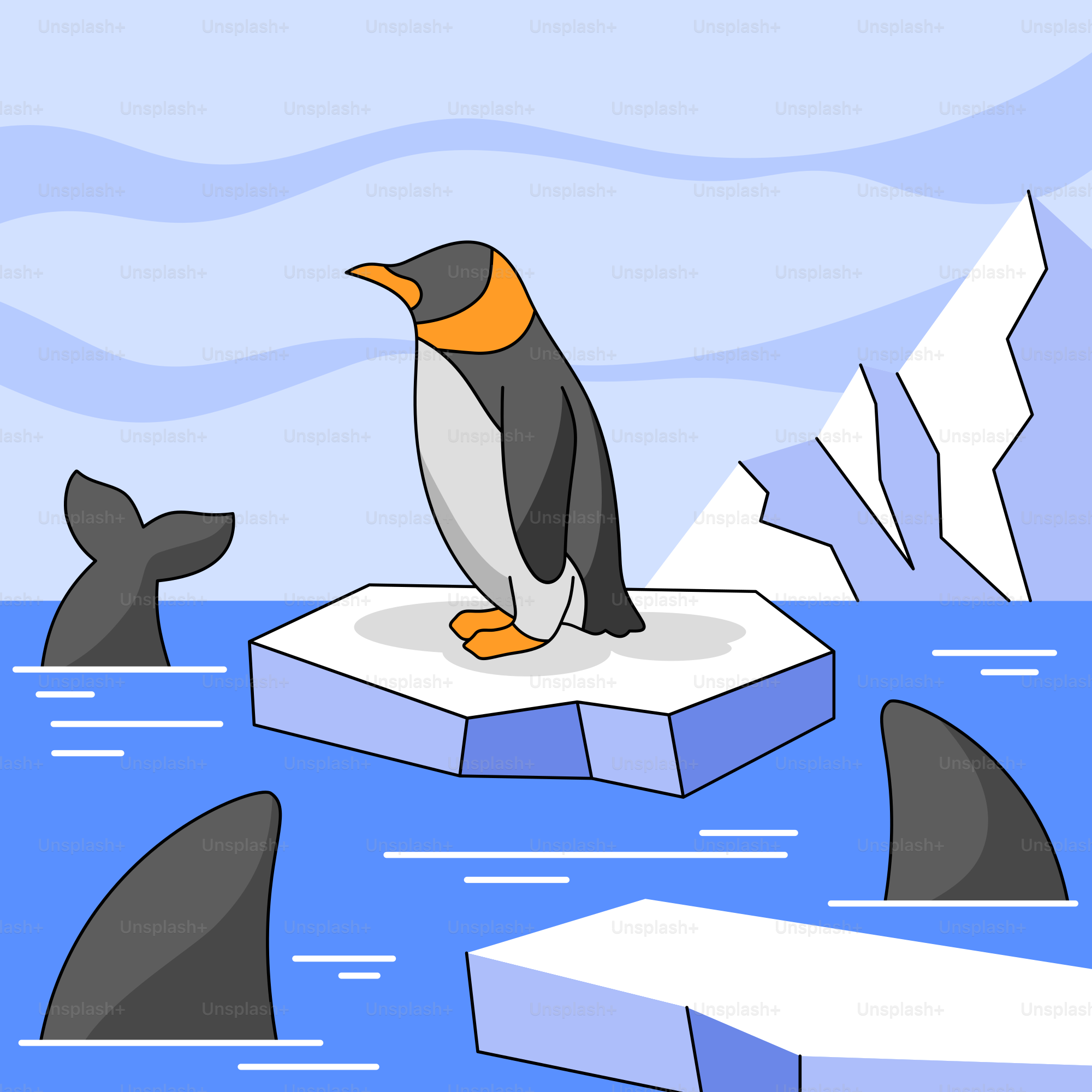 A penguin is standing on an iceberg in the water