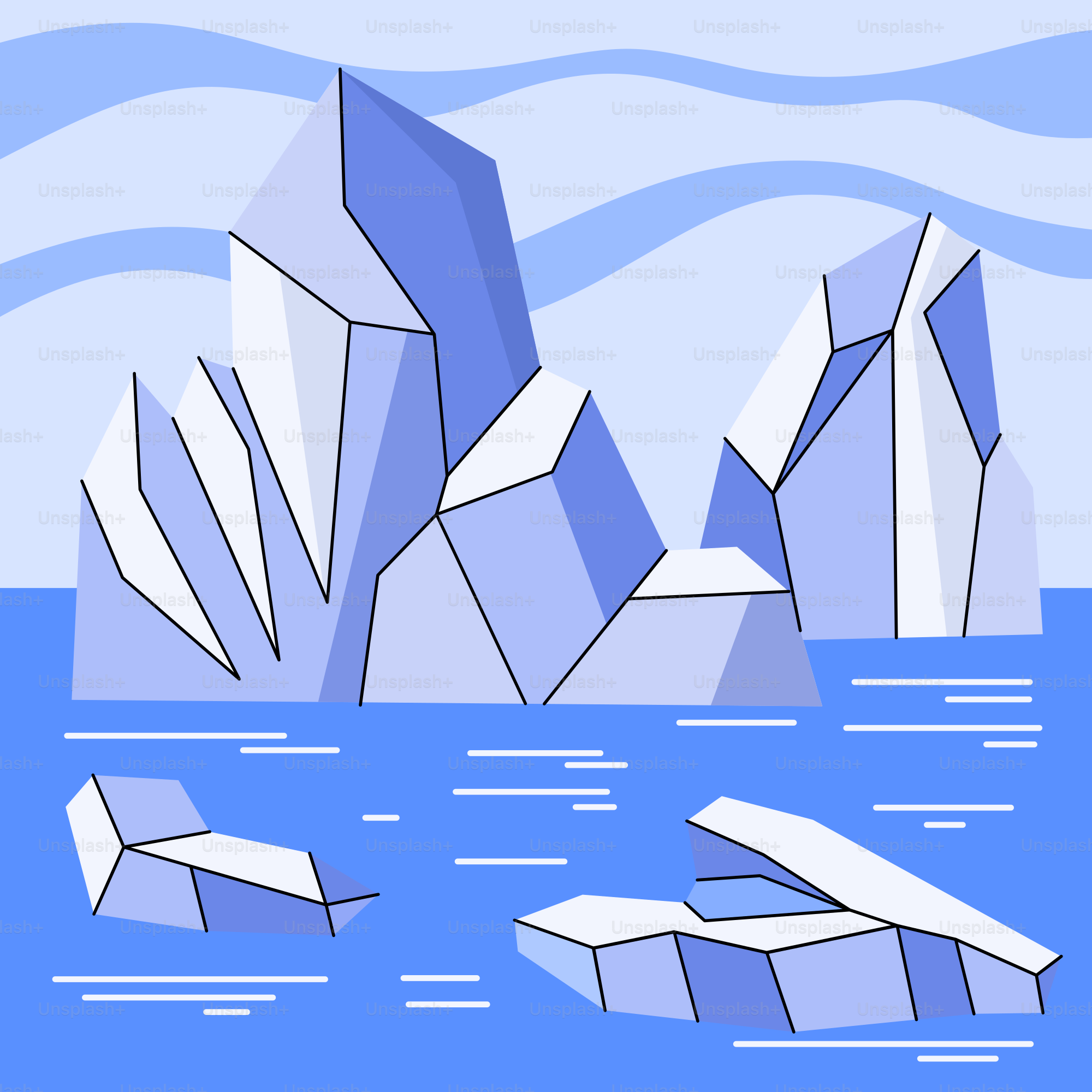 An iceberg floating in the ocean with icebergs in the background