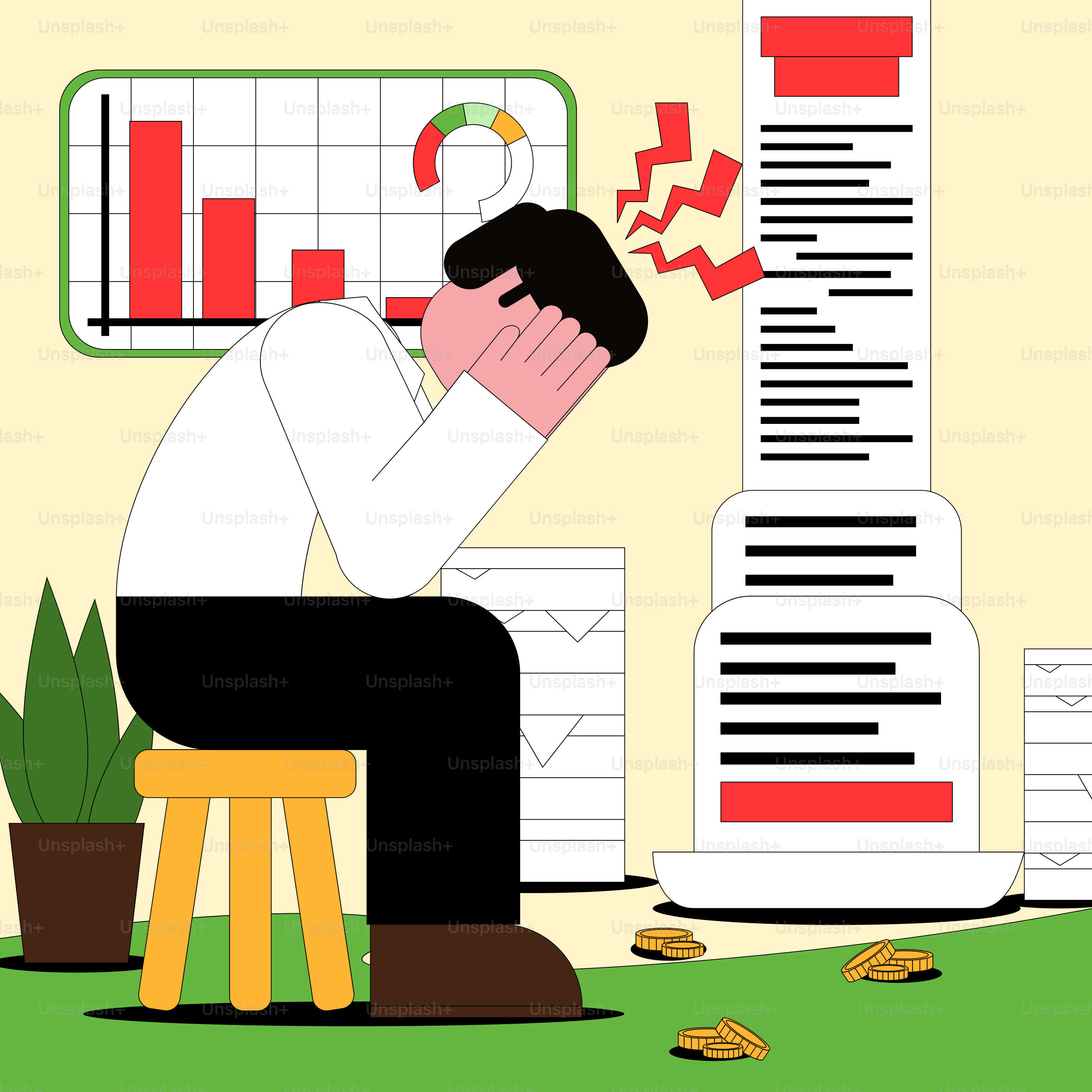 Ein Mann, der auf einem Hocker sitzt und den Kopf in den Händen legt