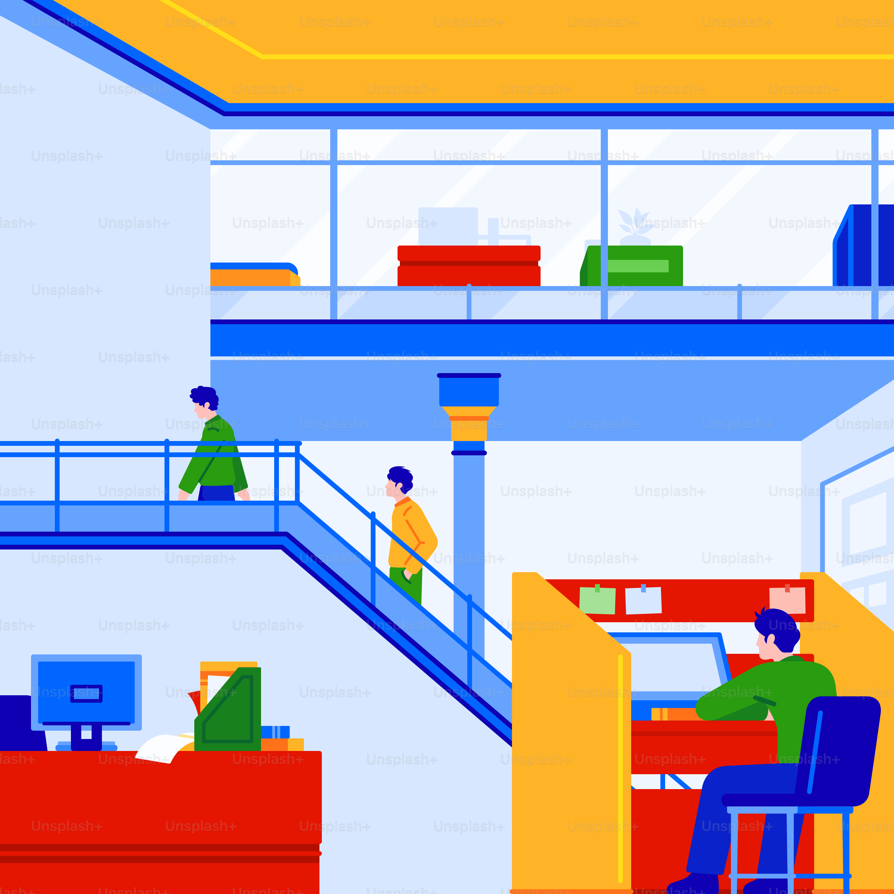 Ein Mann sitzt an einem Schreibtisch in einem Raum