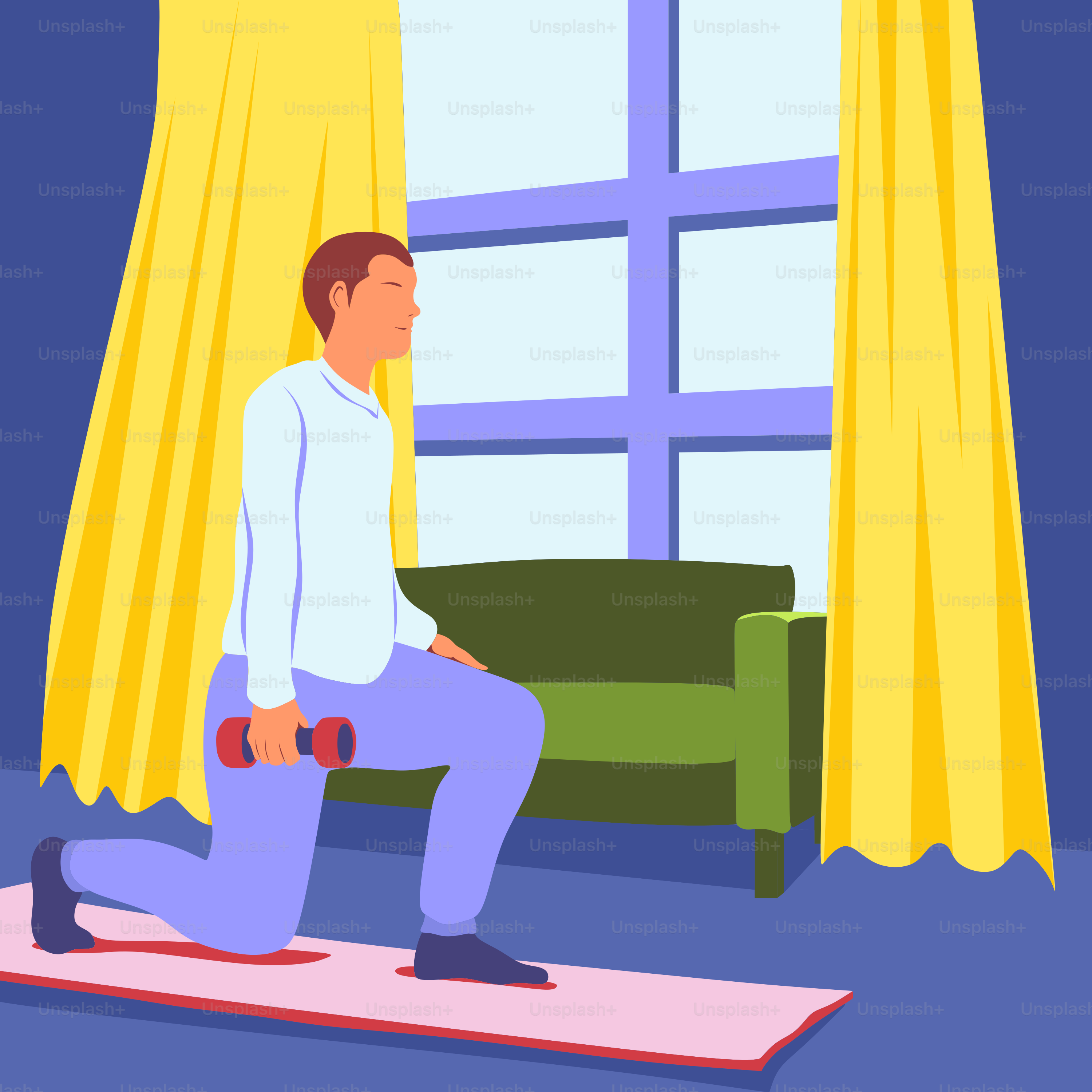 A man sitting on a yoga mat in front of a window