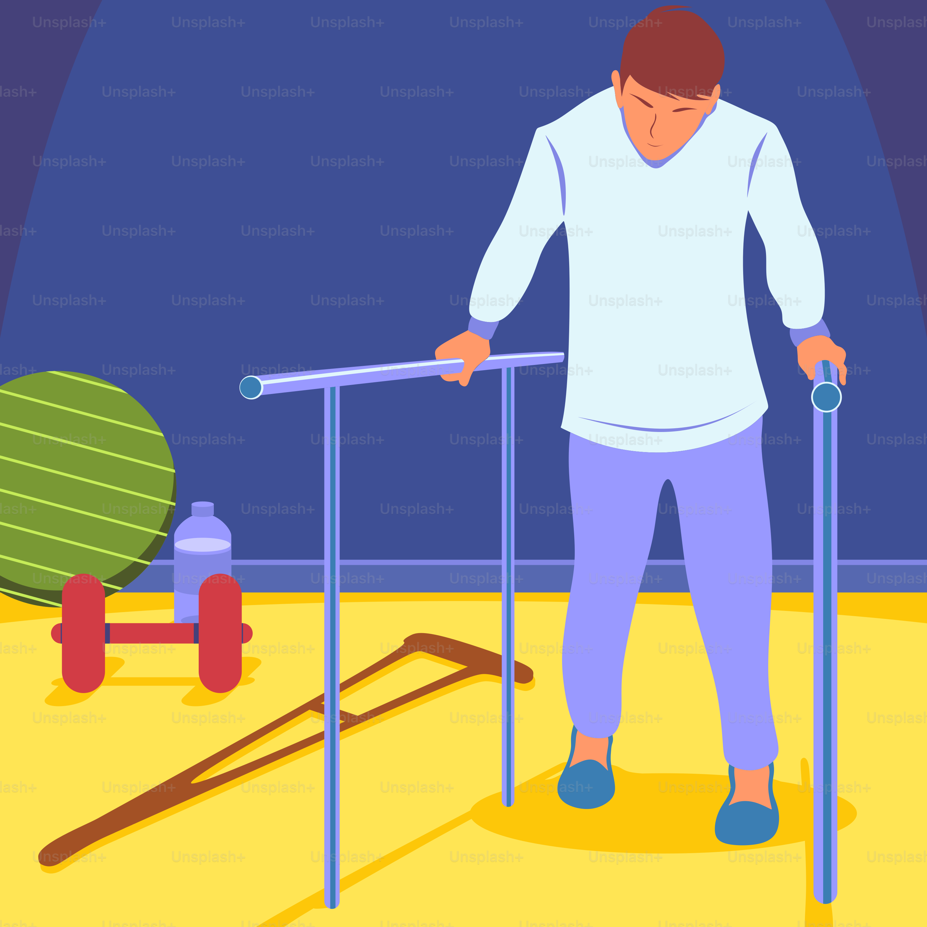 A man with crutches standing in a room
