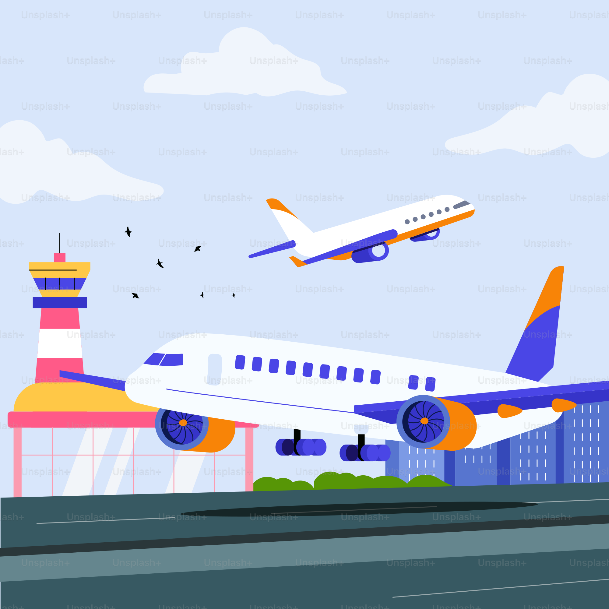 An airplane taking off from an airport runway