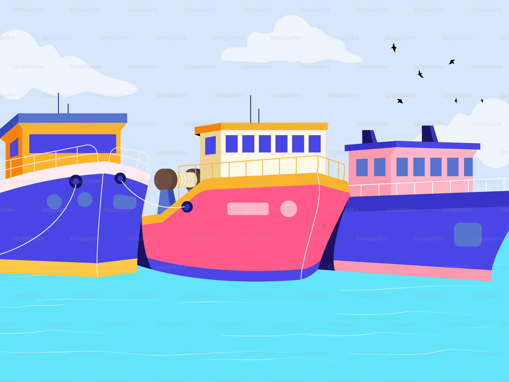 A couple of boats floating on top of a body of water