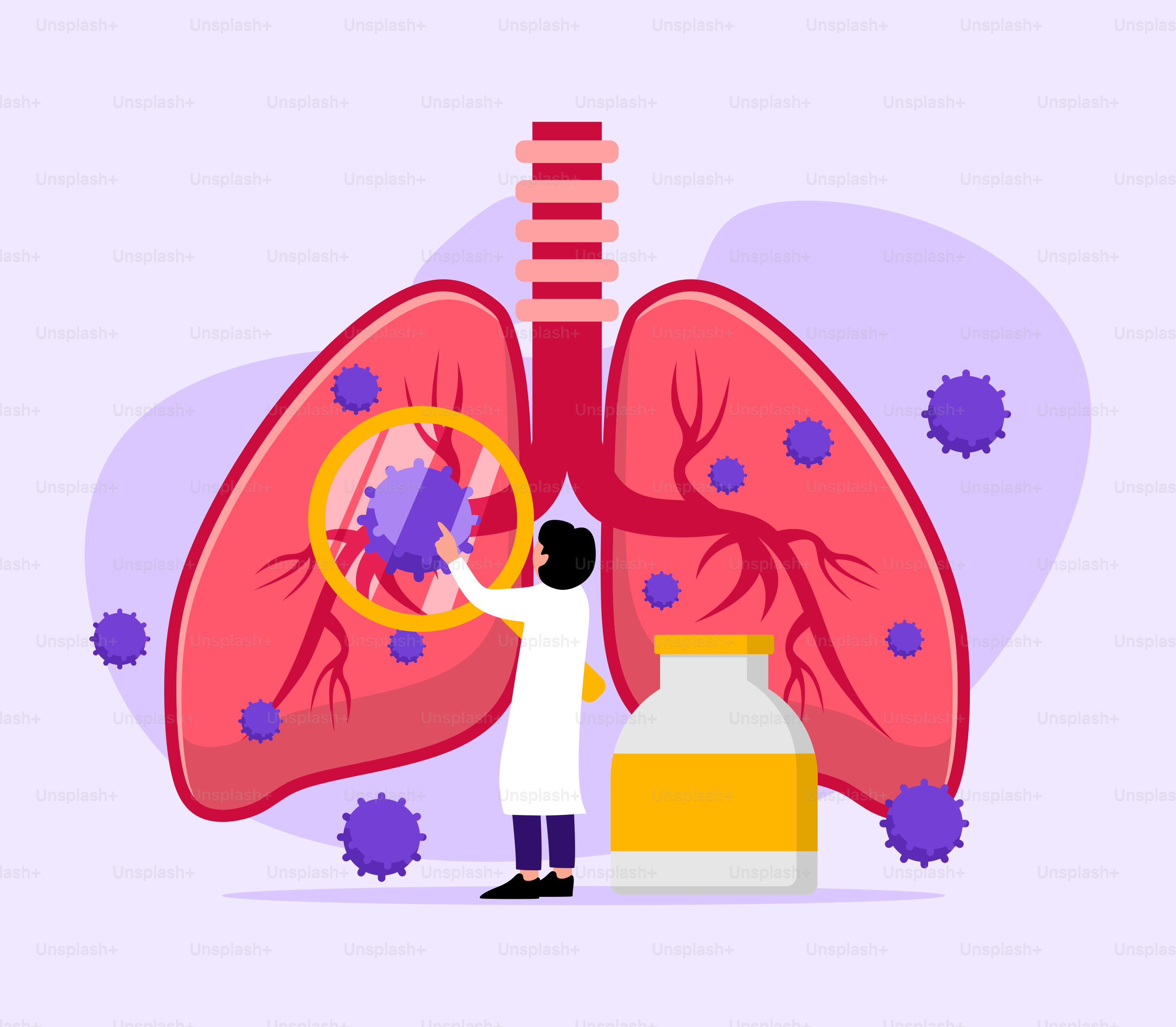 A man holding a magnifying glass in front of a lung