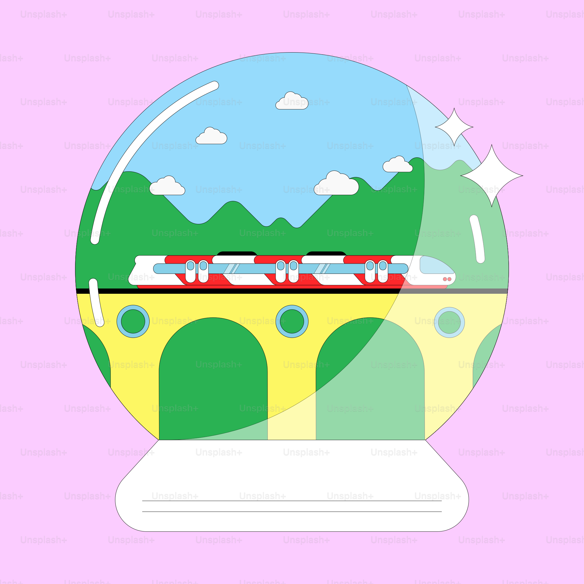 Une boule à neige avec un train à l’intérieur