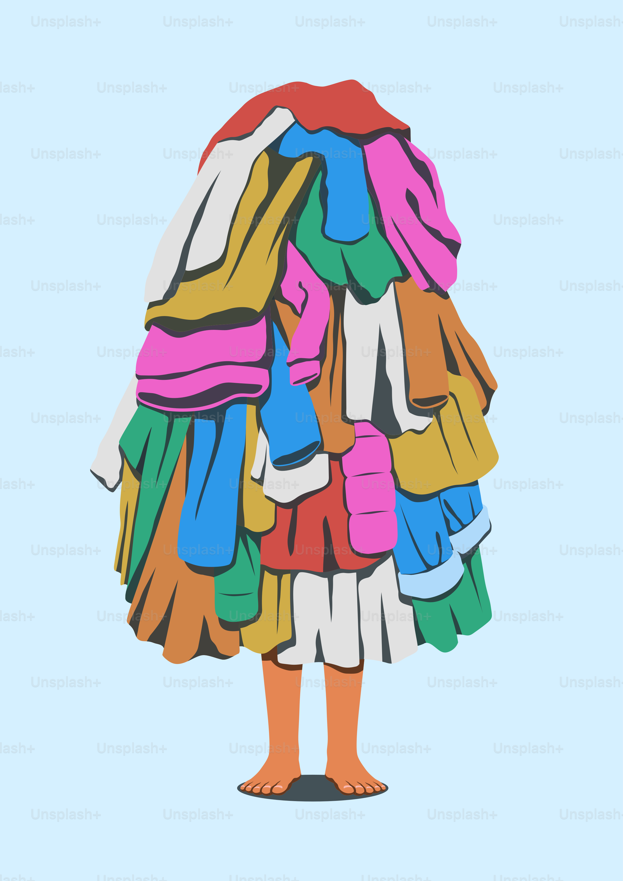 Un disegno di una donna con un vestito colorato