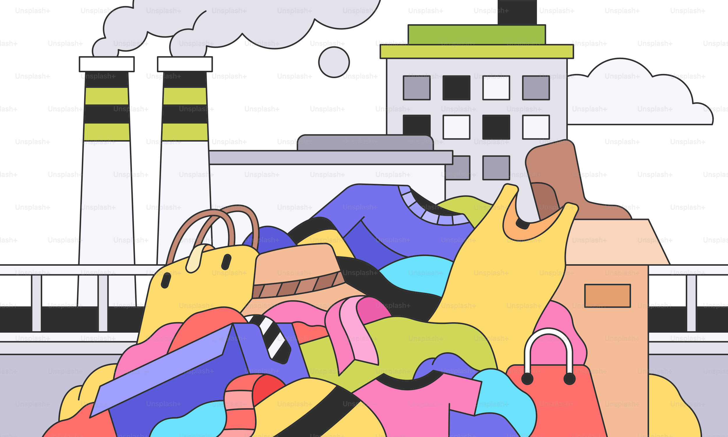 Uma pilha de sacos sentados na frente de uma fábrica