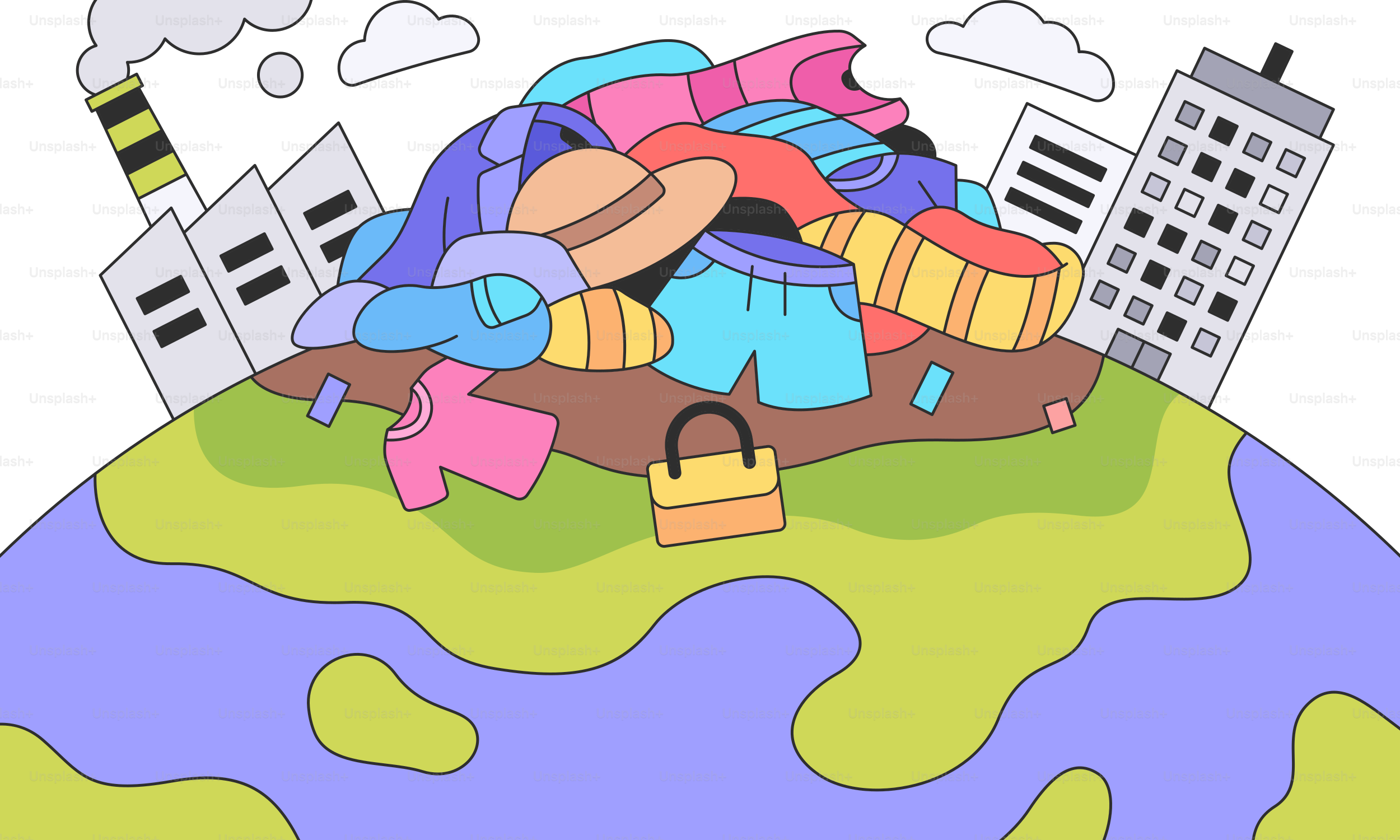 Um desenho de uma pilha de malas em cima de um globo