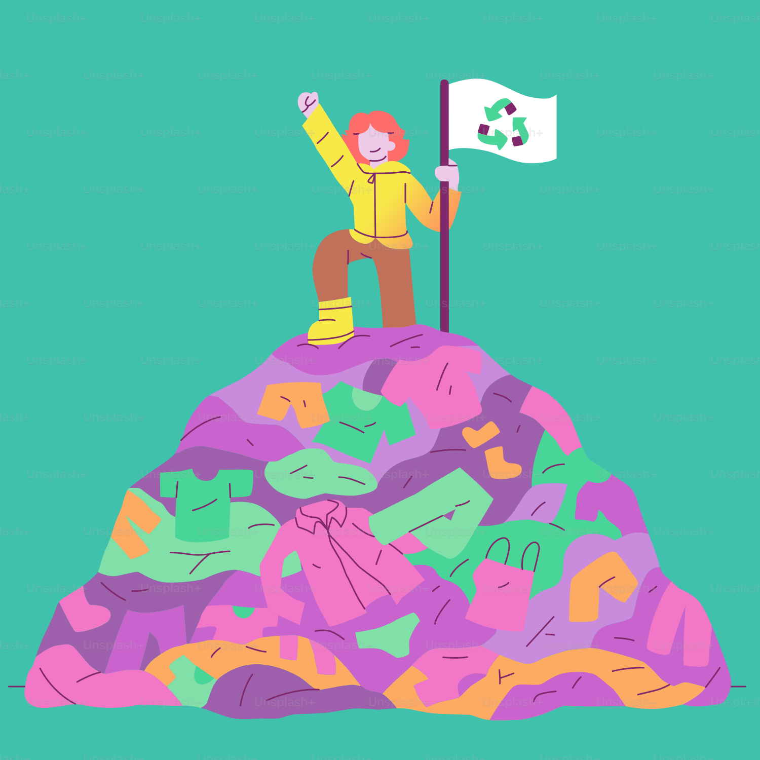 Un homme debout au sommet d’un tas d’ordures