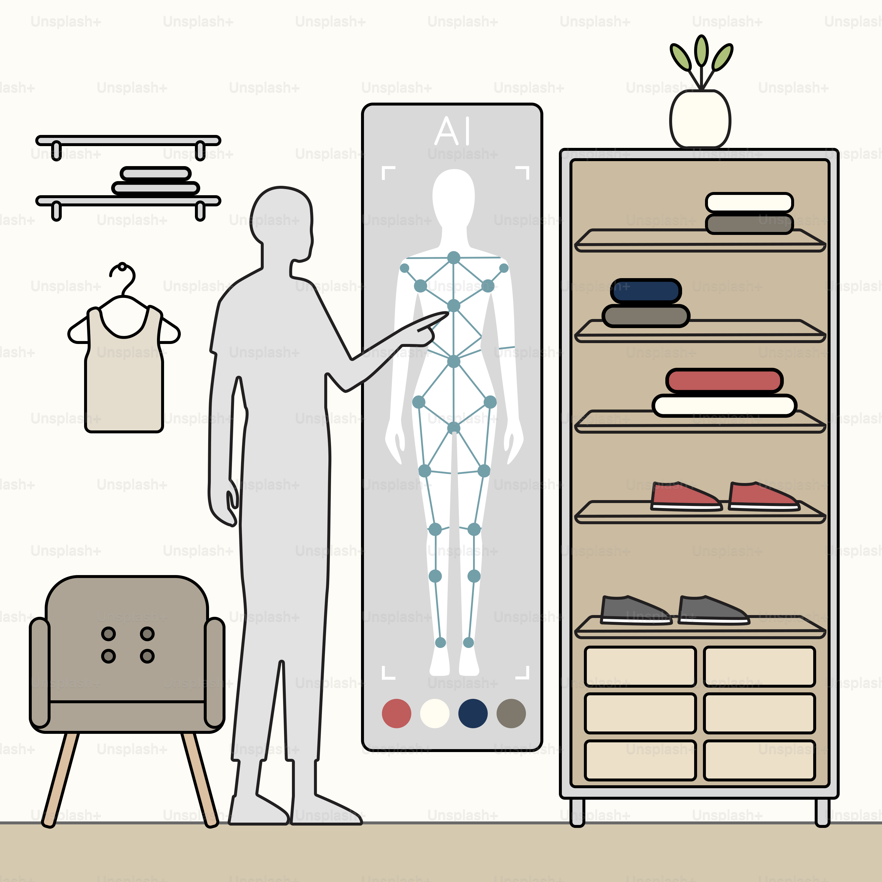 A man standing in front of a closet filled with clothes