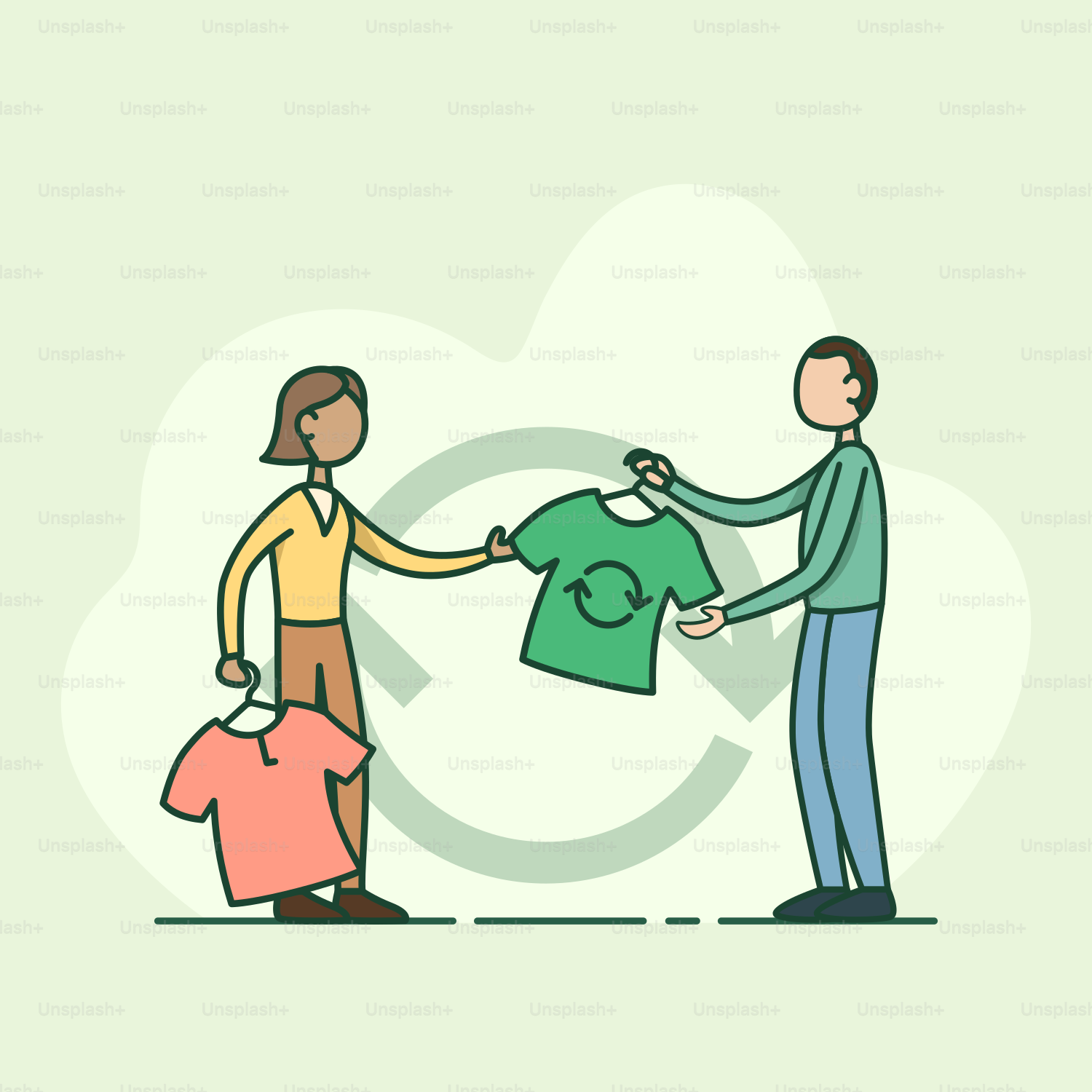 Un homme tendant un t-shirt vert à une femme