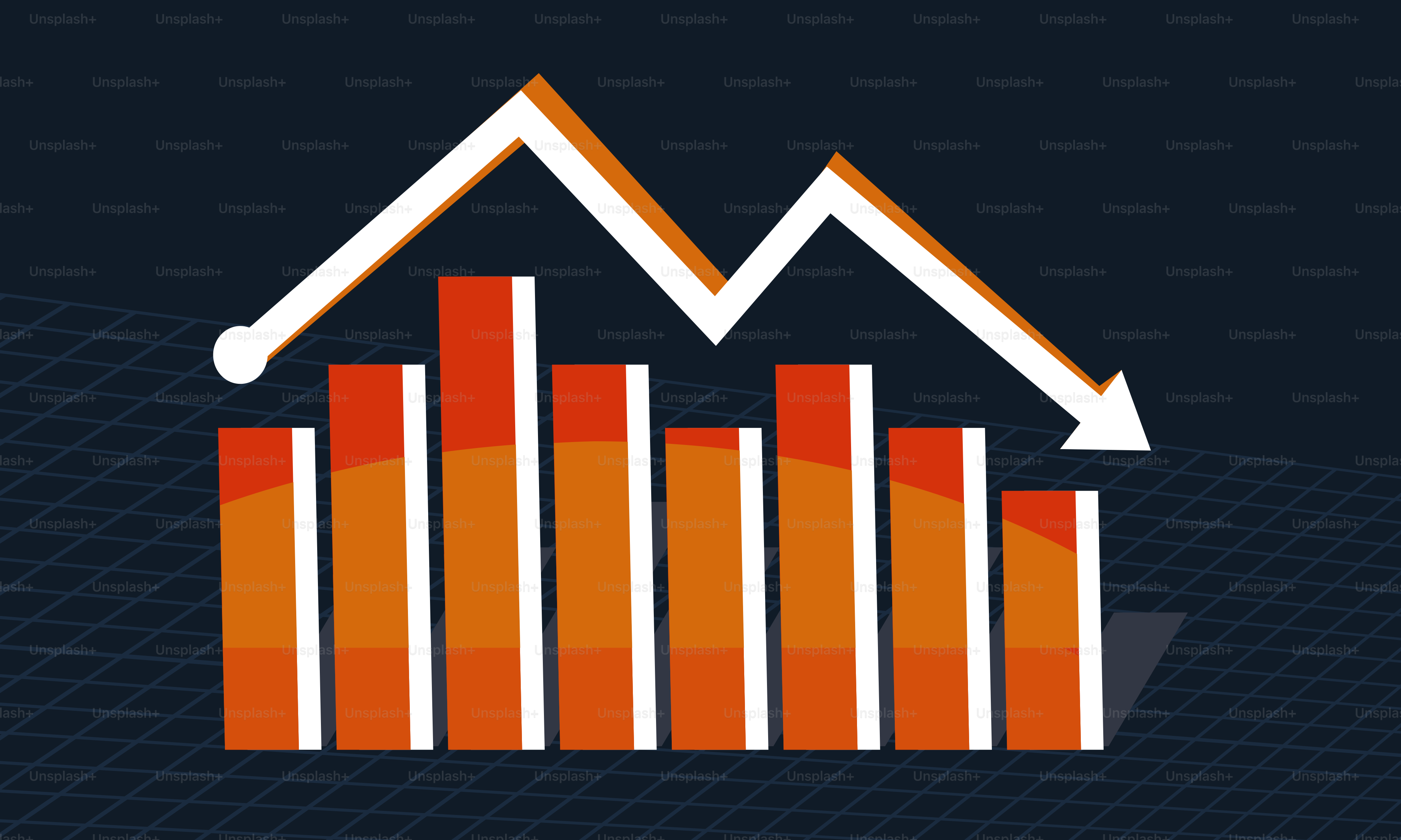 Un grafico a barre con una freccia che sale