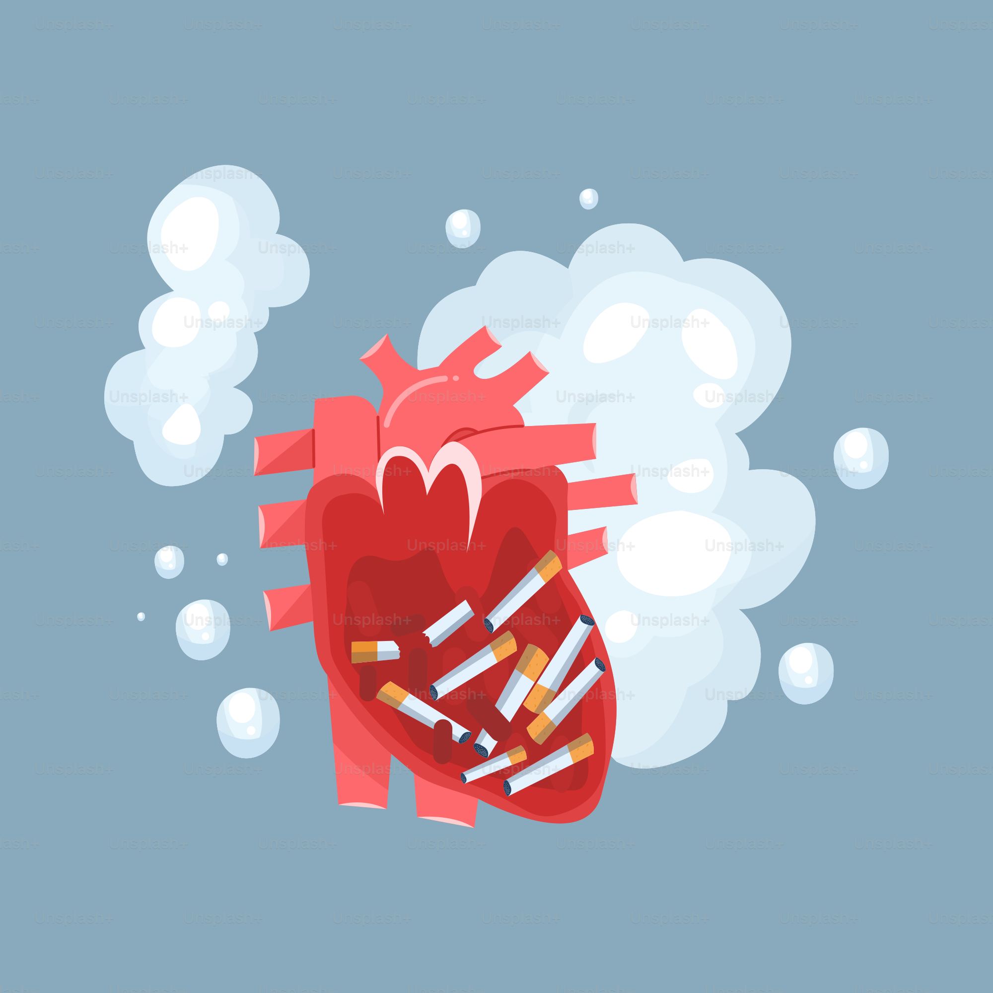 A heart is floating in the air surrounded by smoke