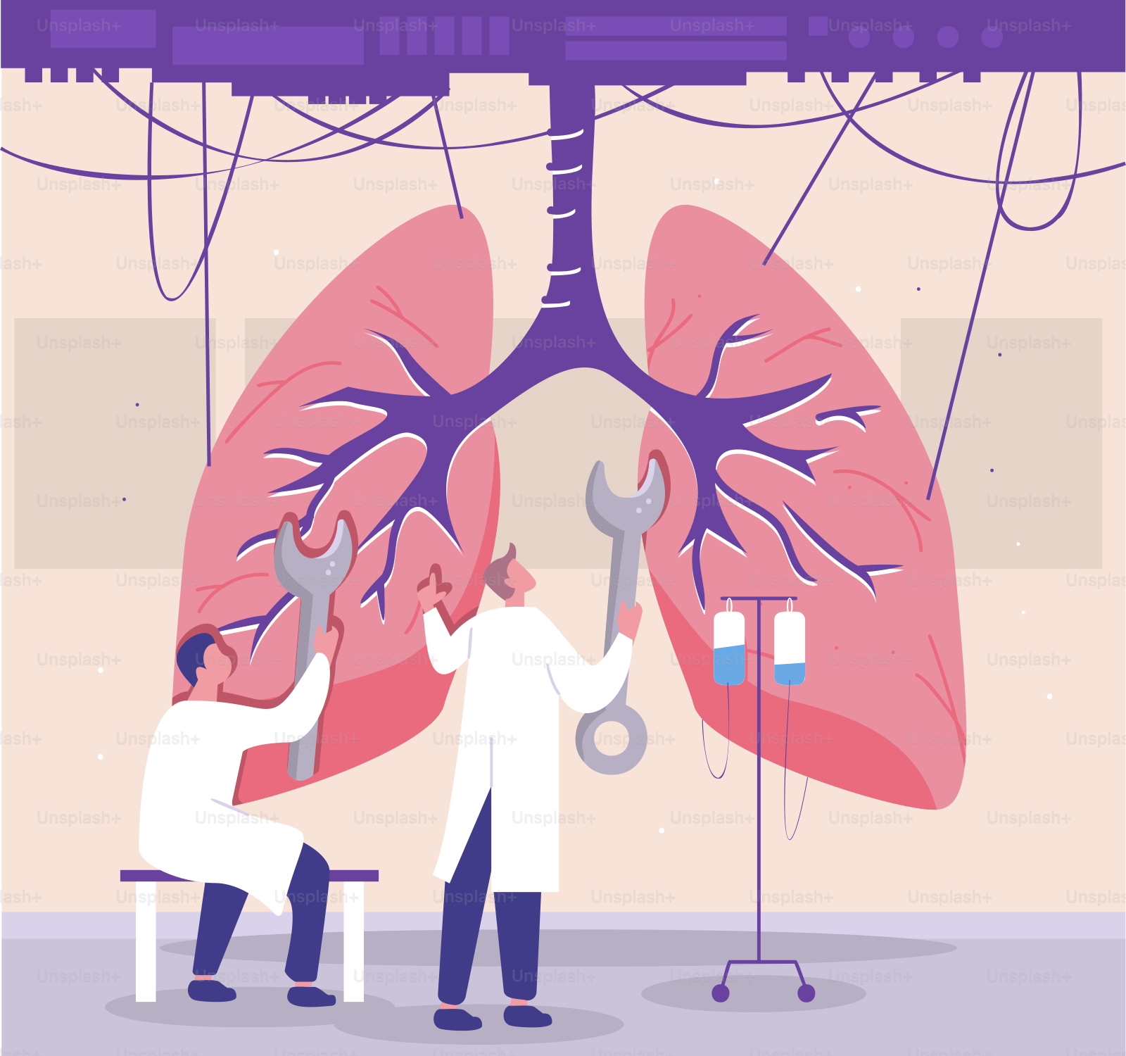 A couple of men working on a lung