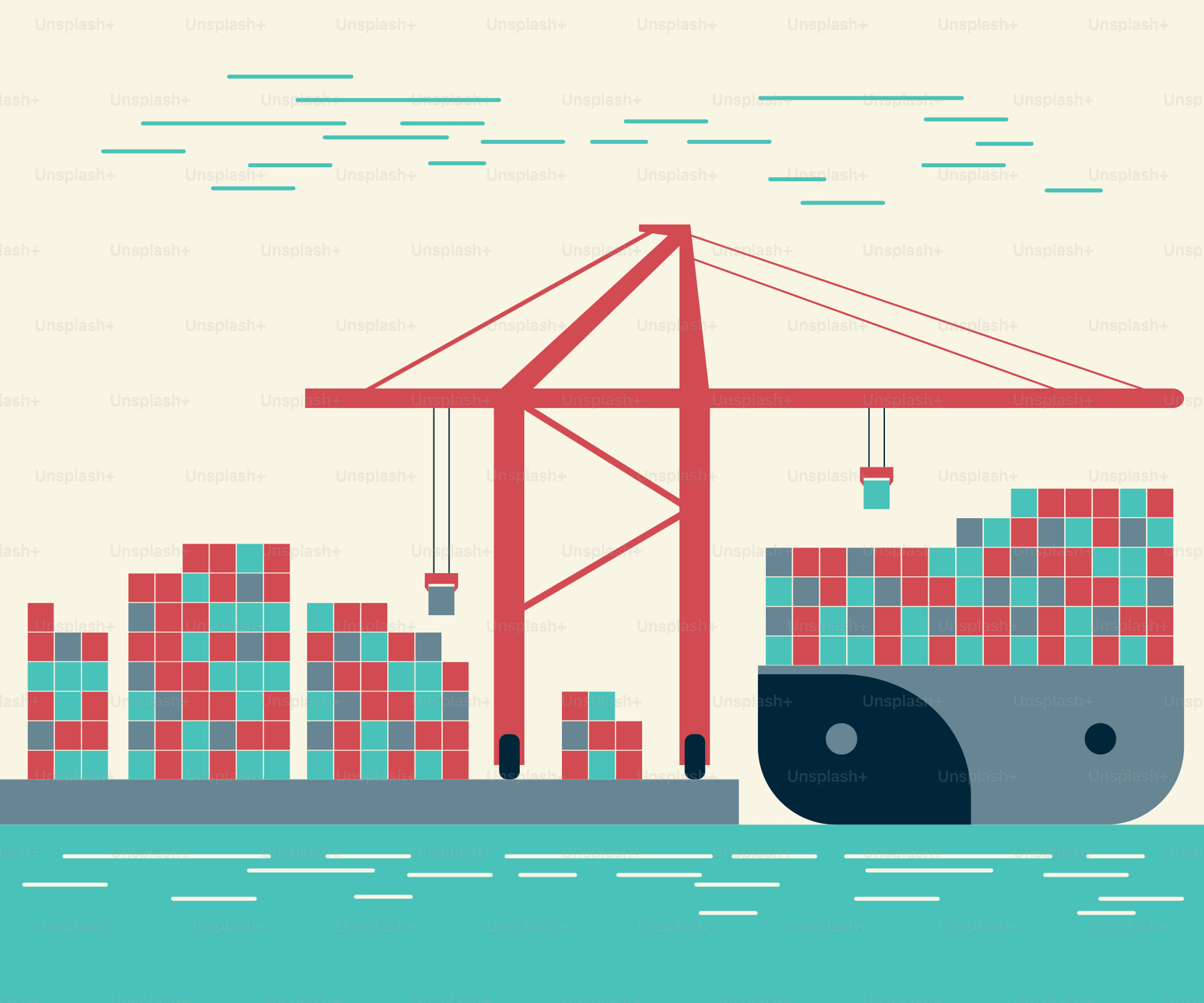 A large container ship with a crane on top of it
