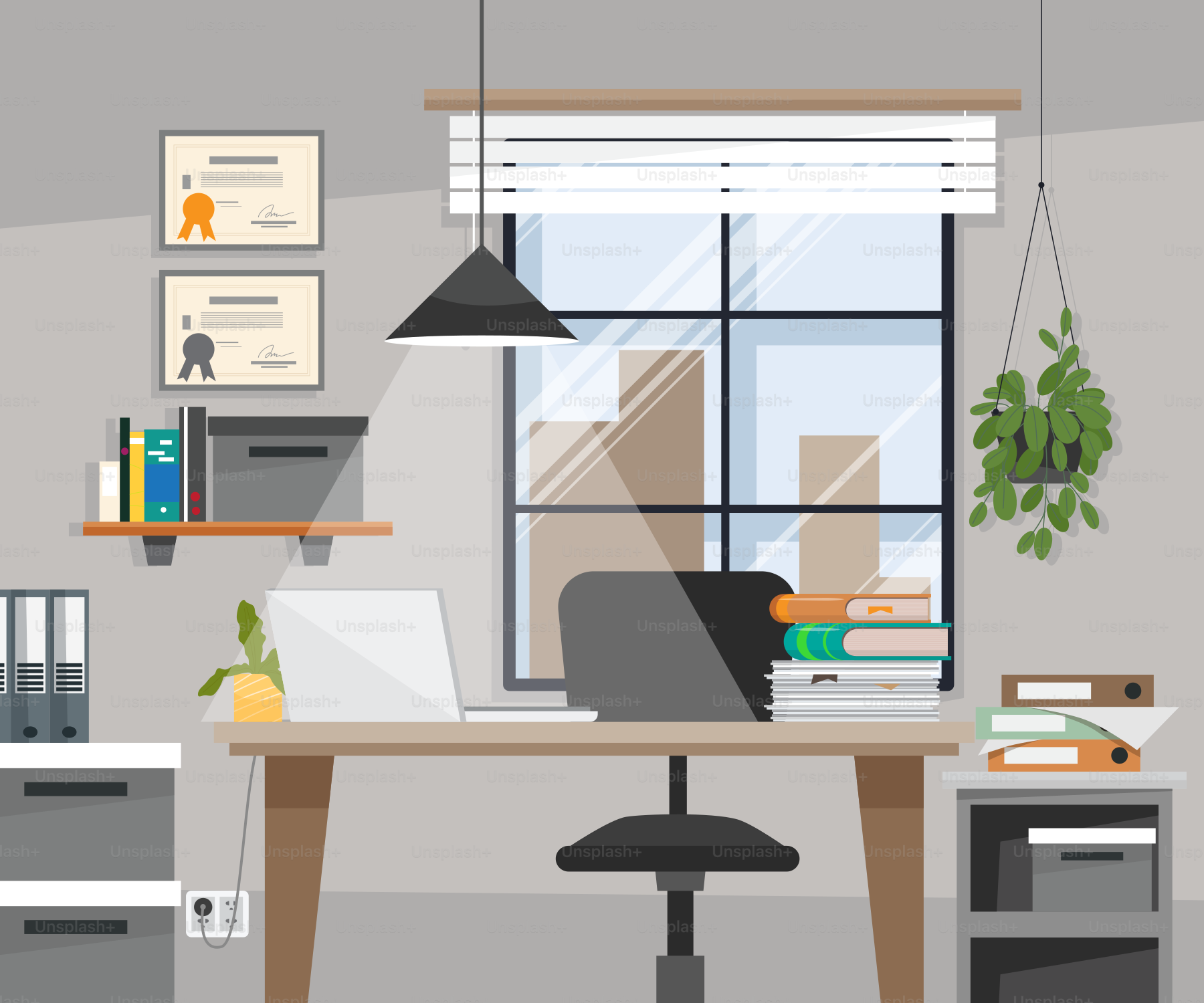 A room with a desk and a chair