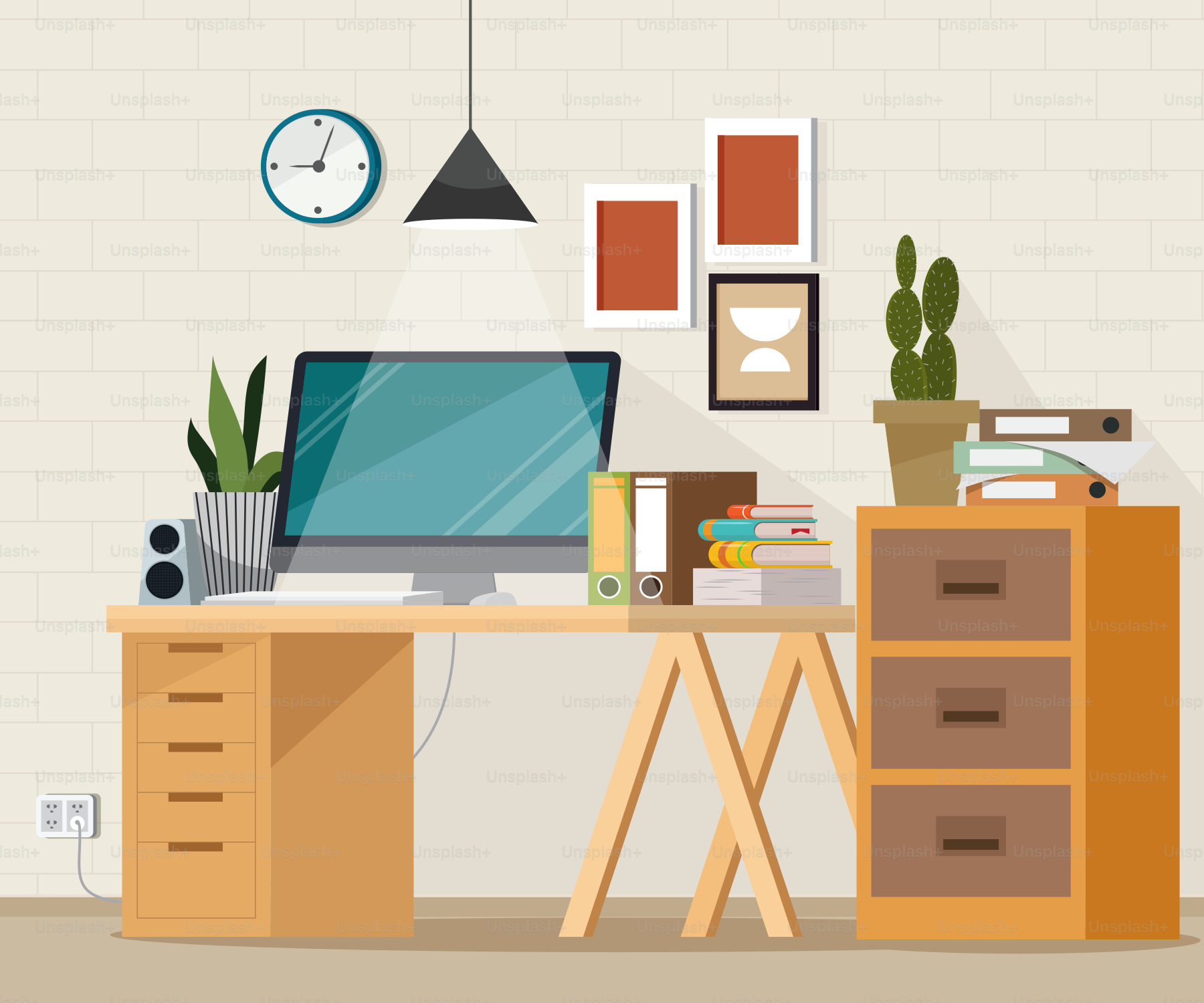 A desk with a computer on top of it