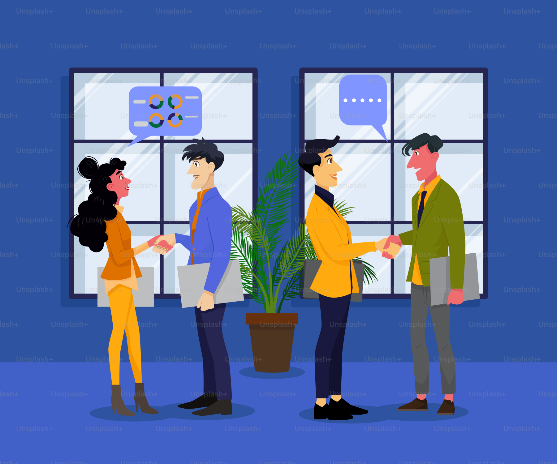 A group of people standing in front of a window