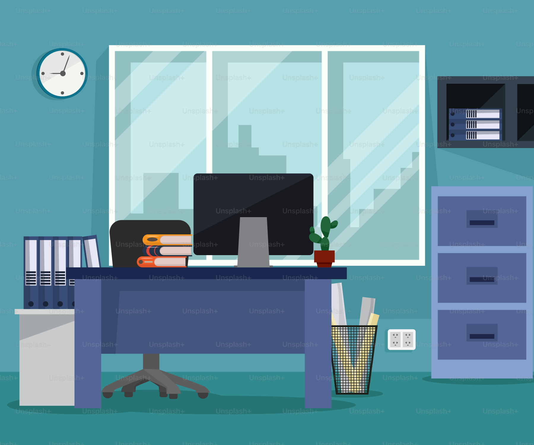A room with a desk and a computer on it