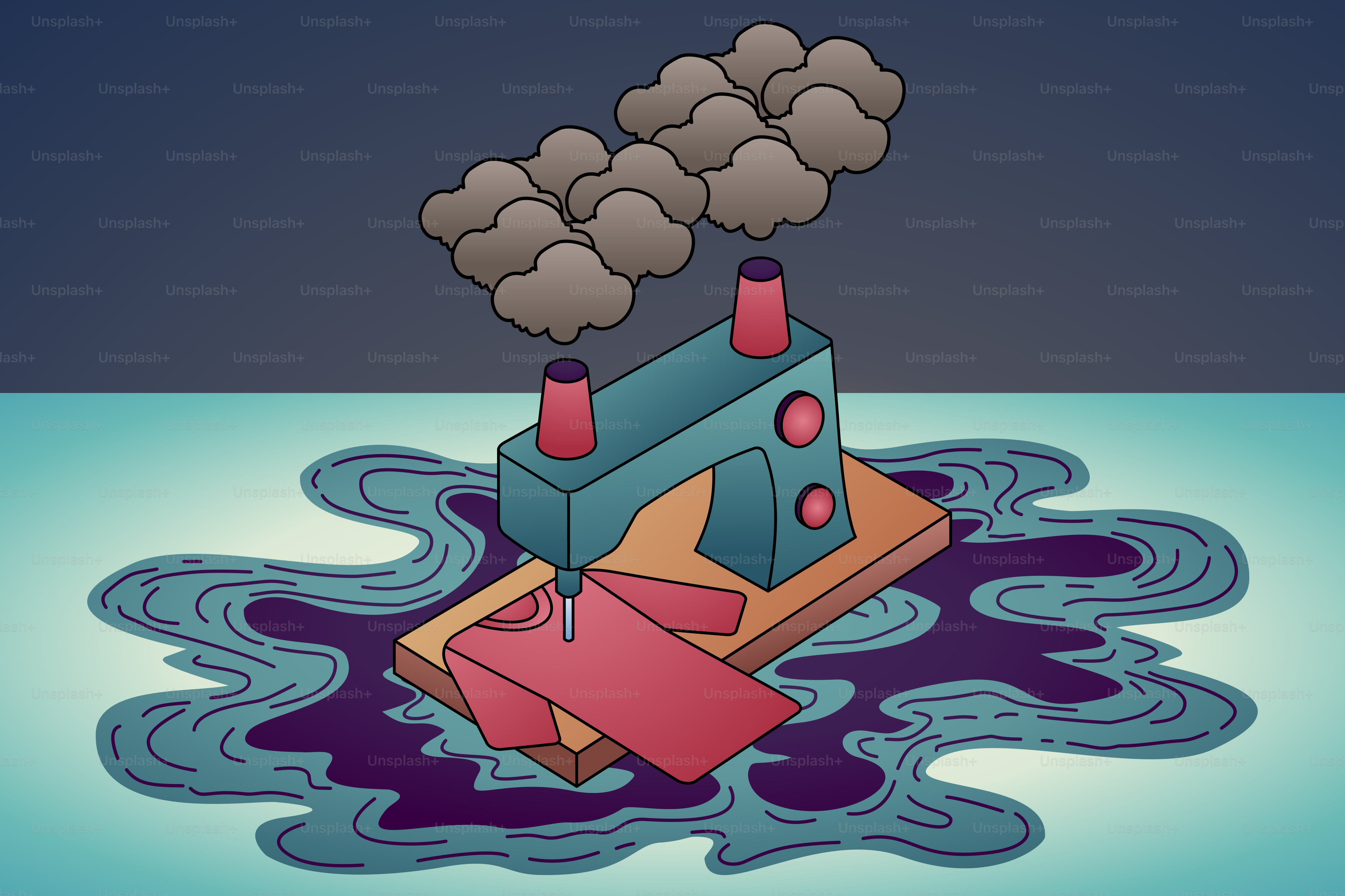 A picture of a house floating in water with smoke coming out of it