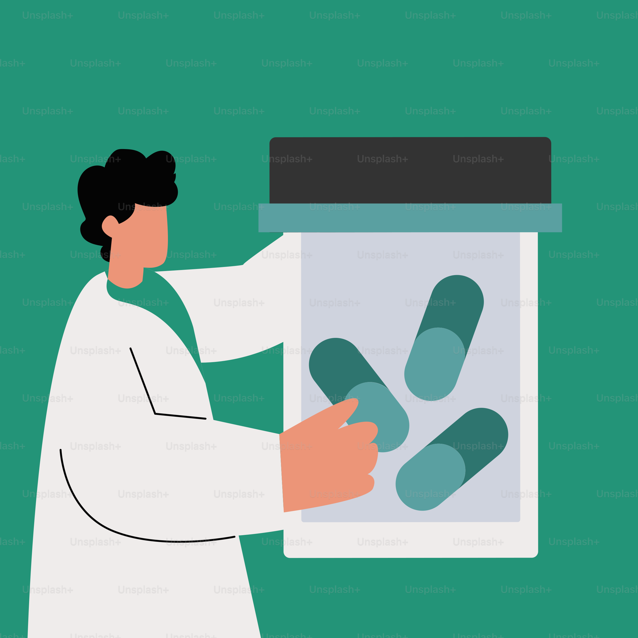 Ein Mann im Laborkittel hält ein Klemmbrett mit Tabletten in der Hand