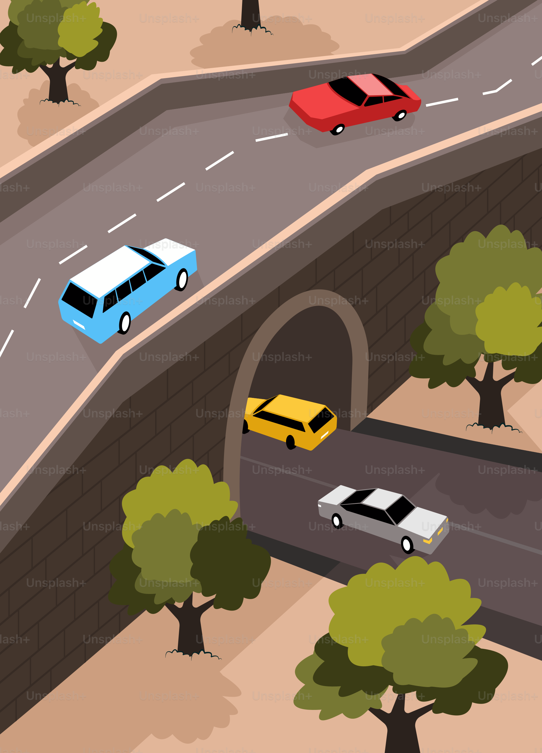 Une route avec des voitures qui la dévalent à côté d’un pont