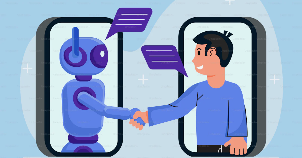 Zwei Personen schütteln sich vor einem Roboter die Hand Vektor – Bild ...