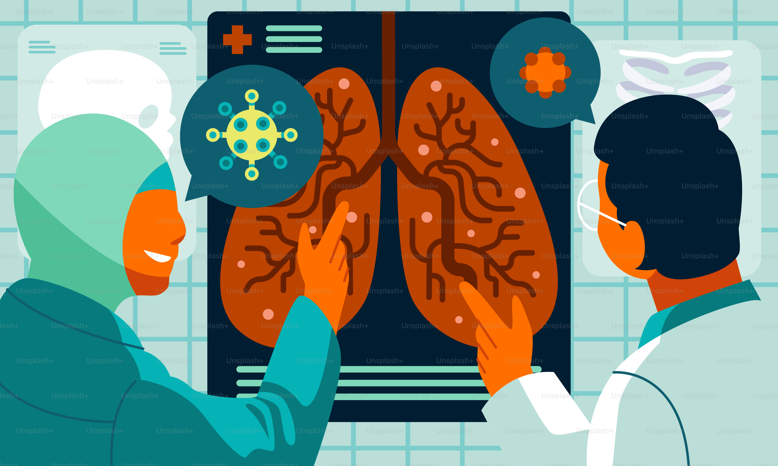 A group of people standing around a lung