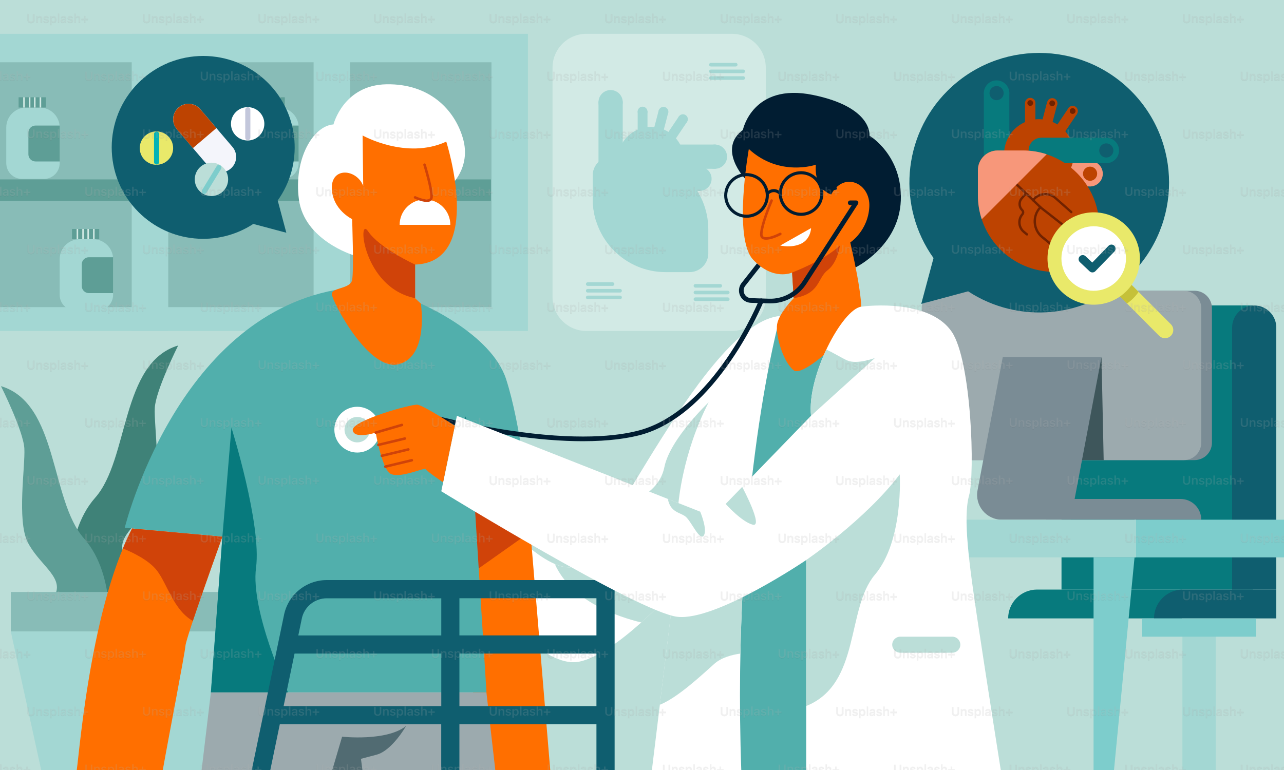 A doctor listening to a patient with a stethoscope