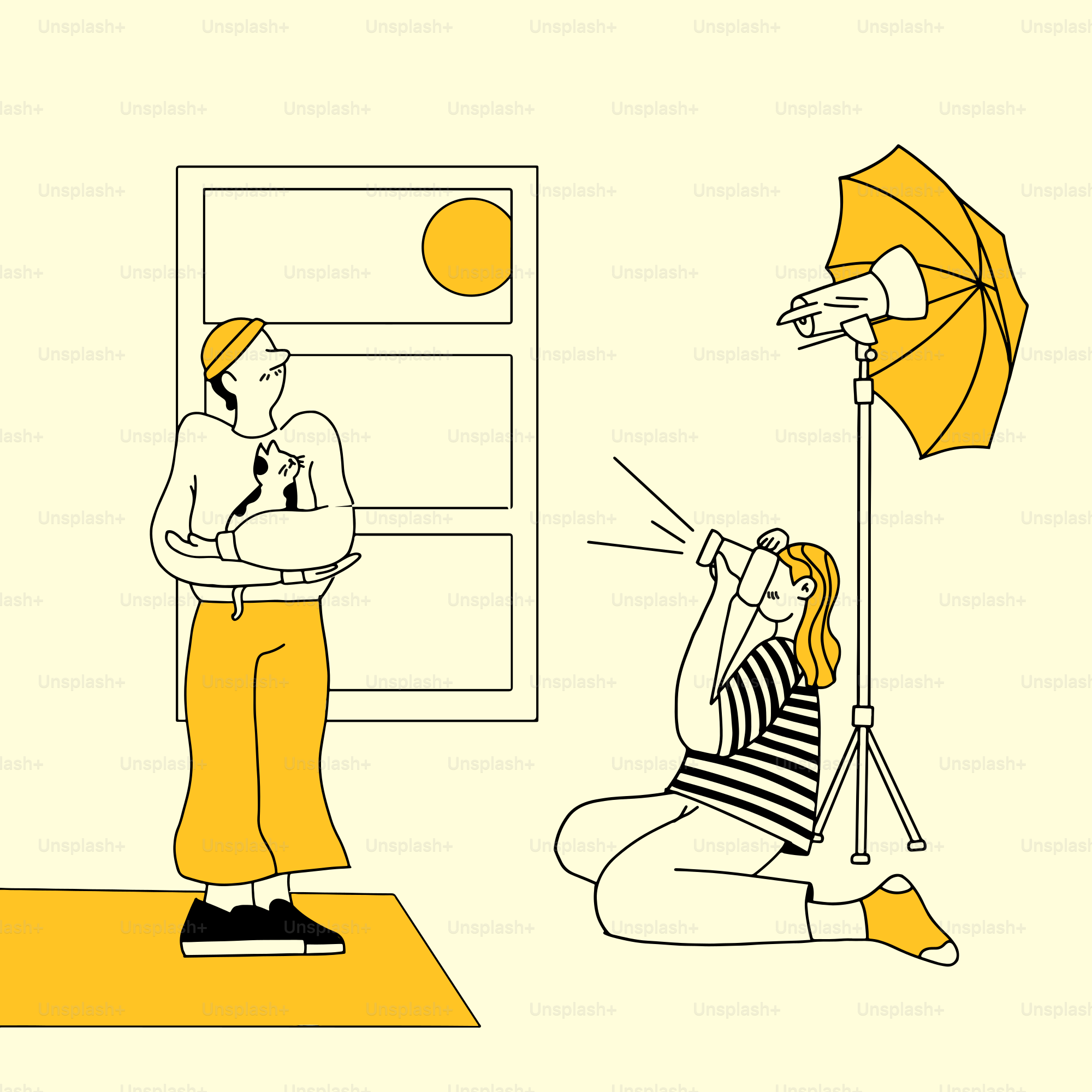 Eine Frau macht ein Foto von einem Mann mit einem Regenschirm