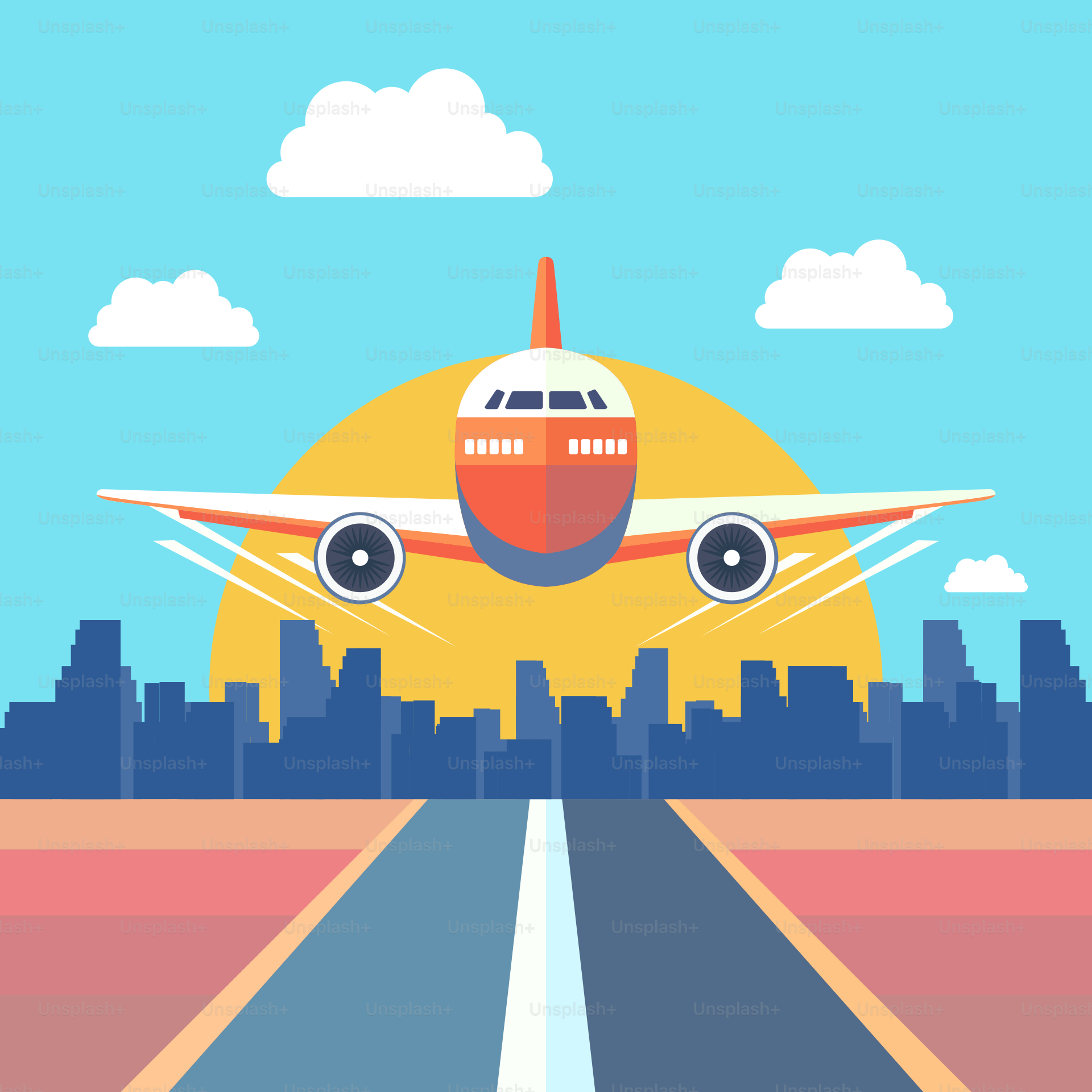 An airplane taking off from an airport runway