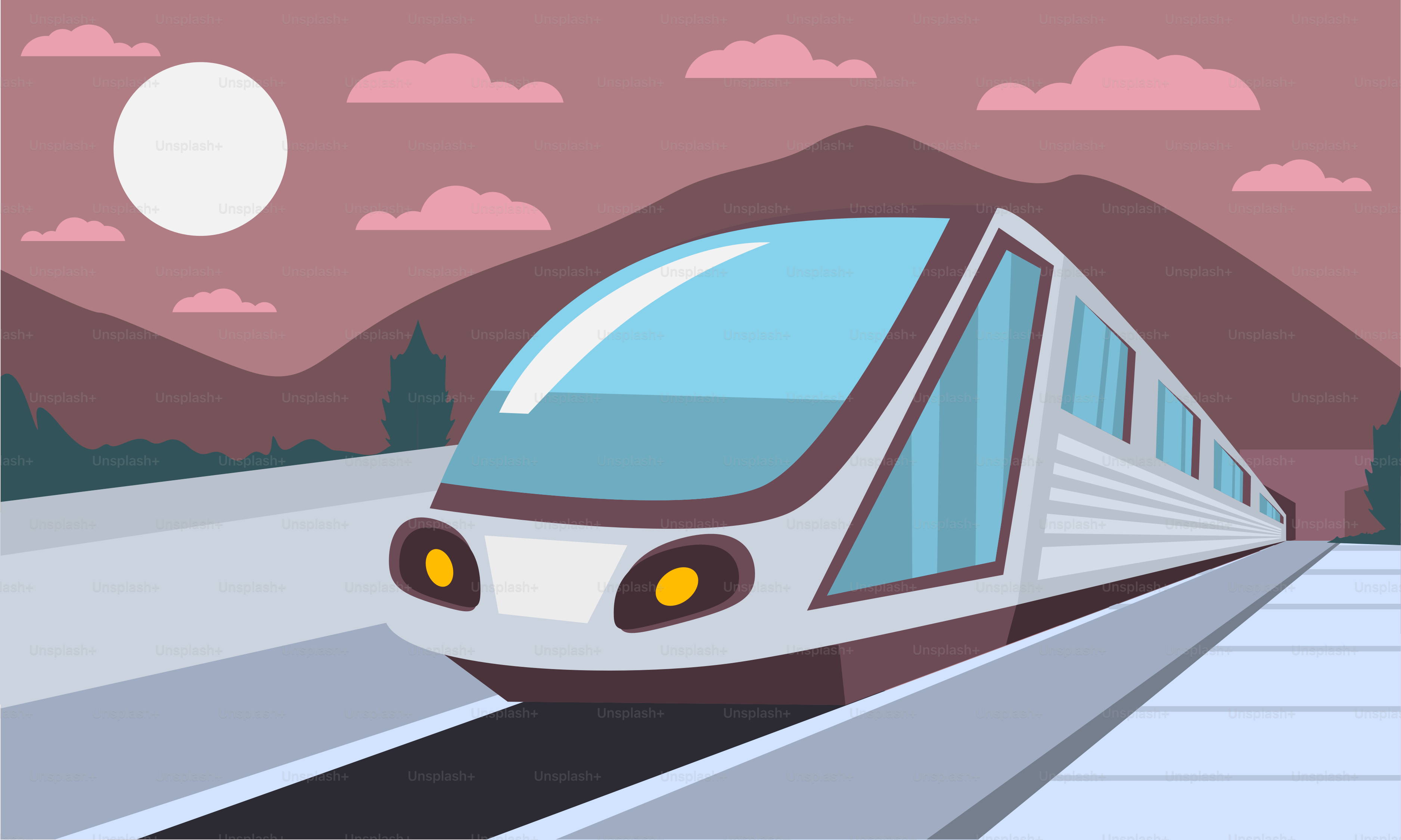 A train traveling down train tracks near a mountain