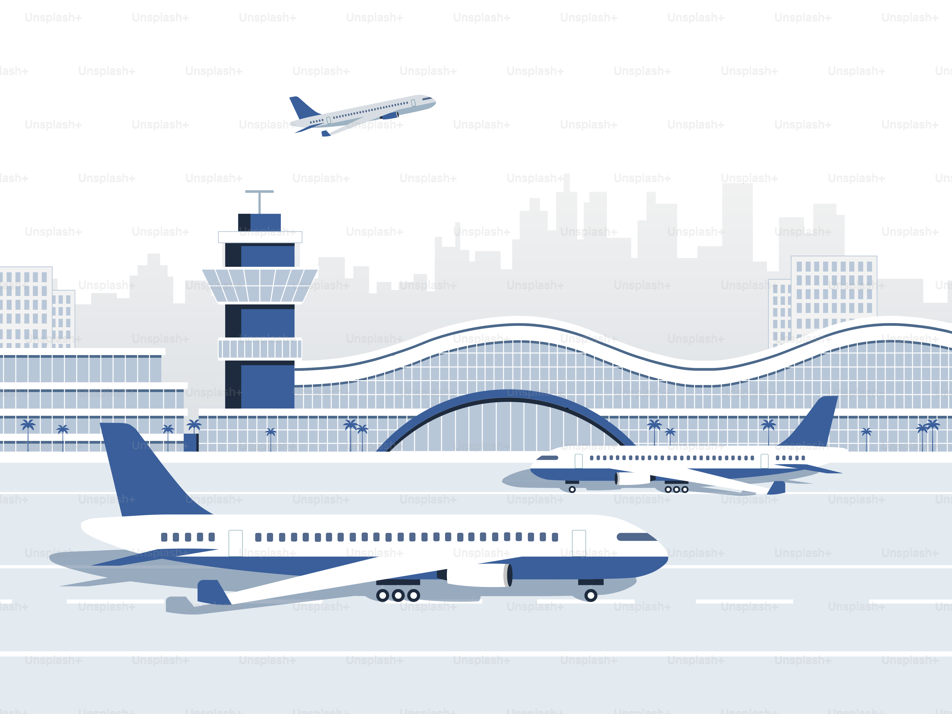 A picture of an airport with planes in the background