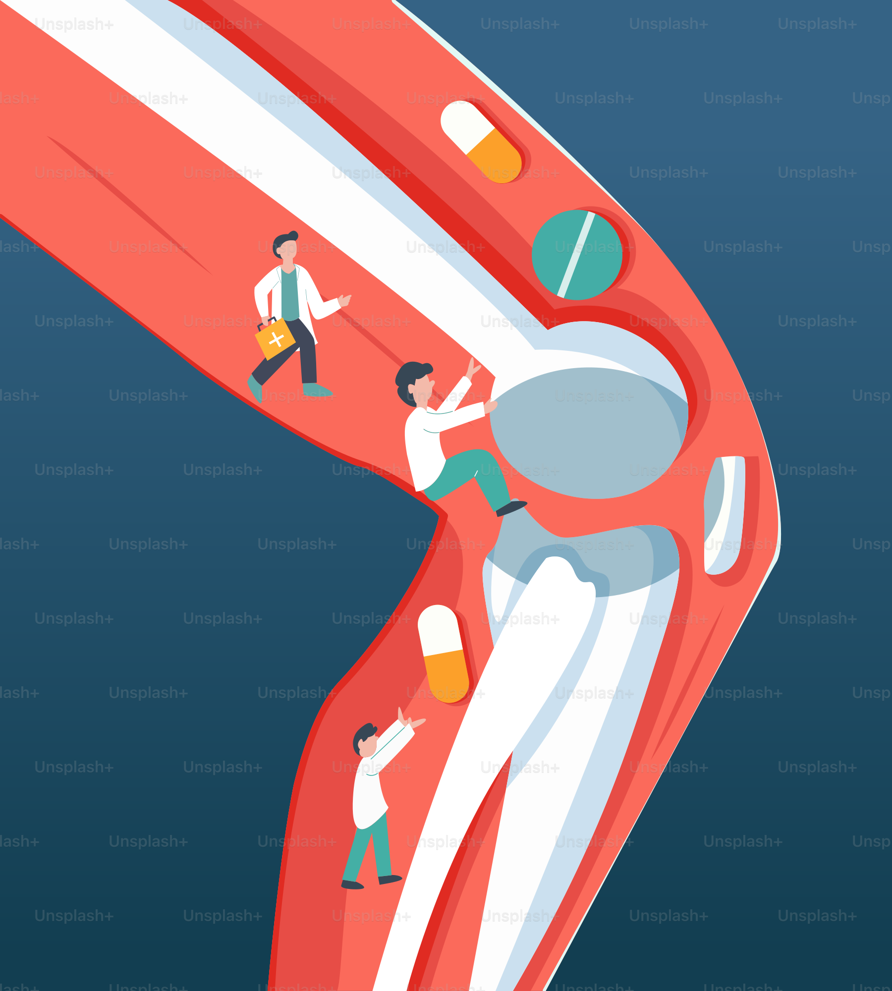 A red toothbrush with people walking around it