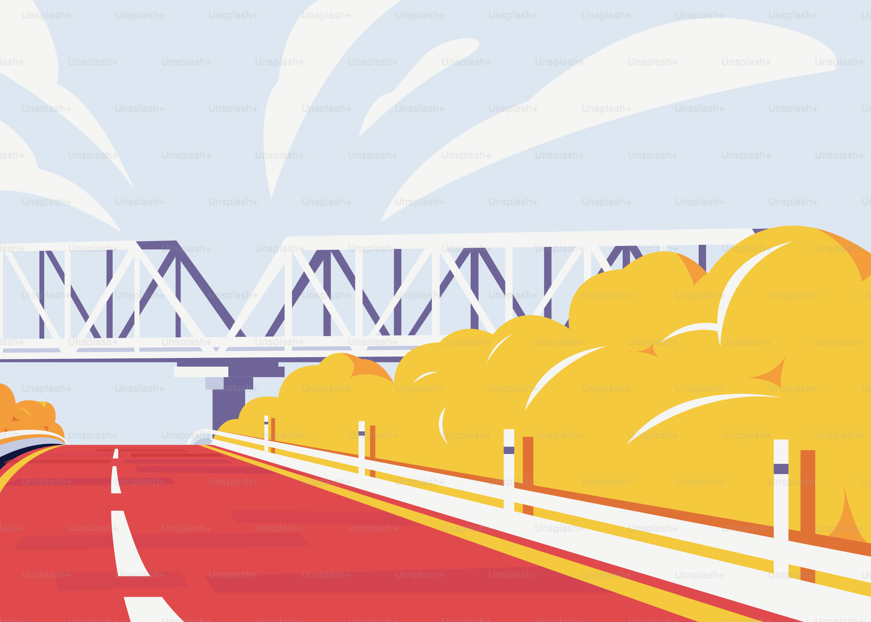 A picture of a road with a bridge in the background