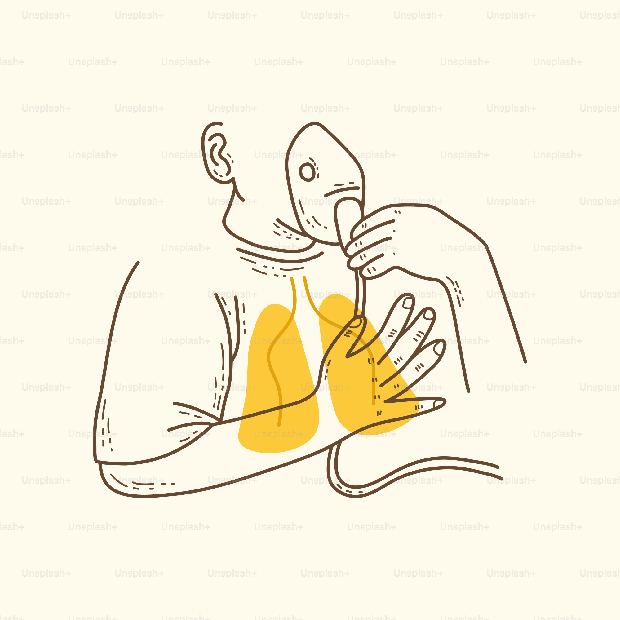 Un dibujo de un hombre sosteniendo un objeto amarillo