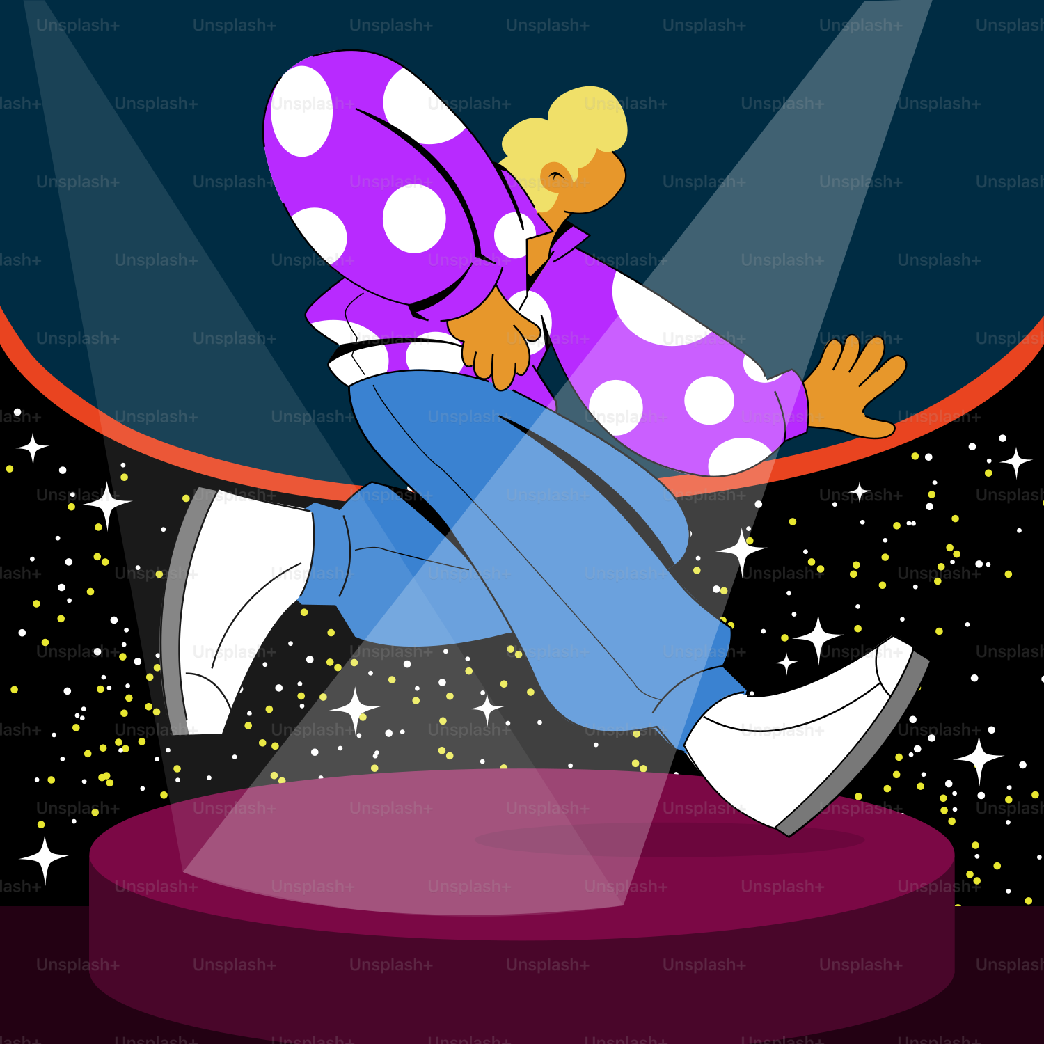 A cartoon of a person on a stage