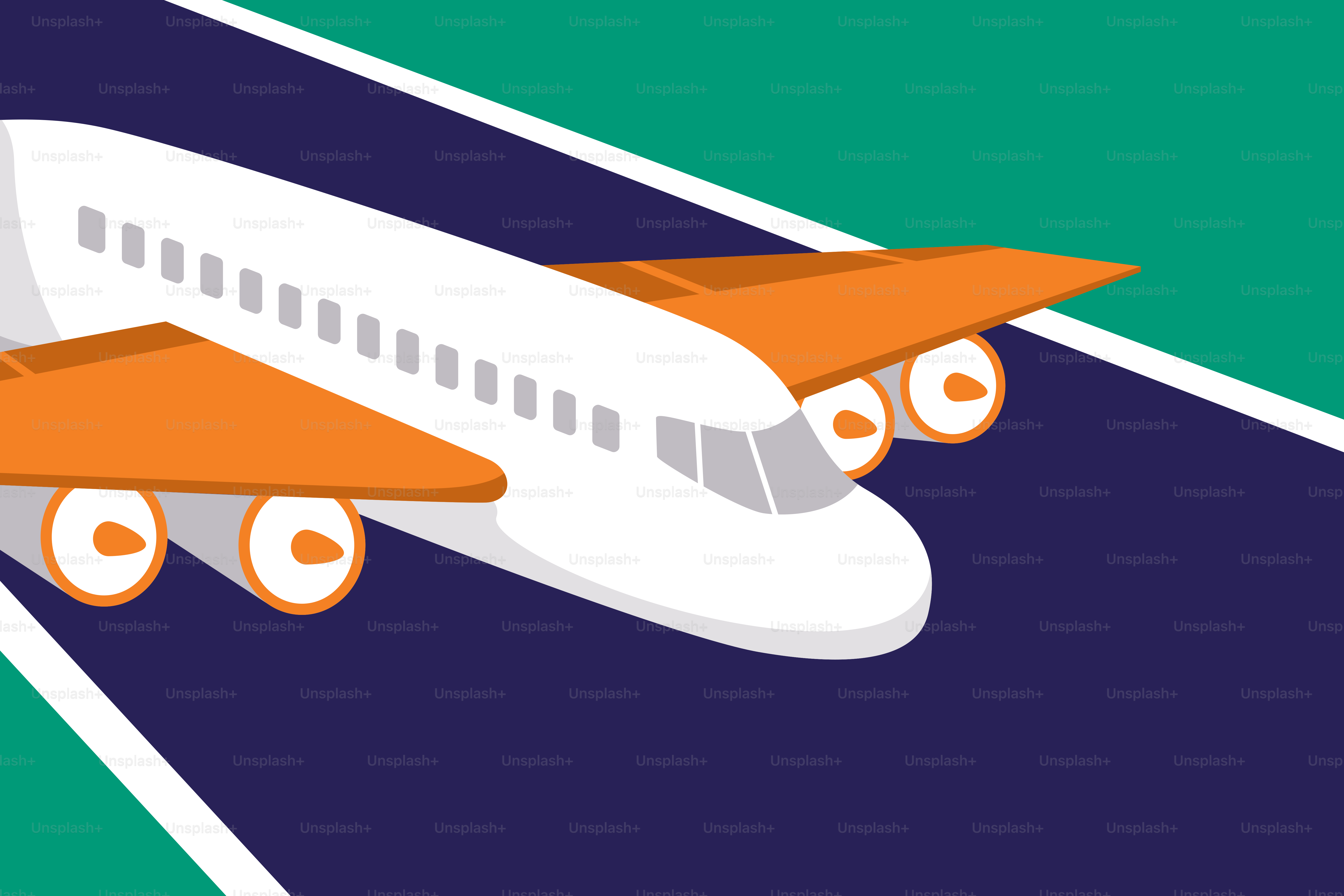 An airplane is flying over a flag