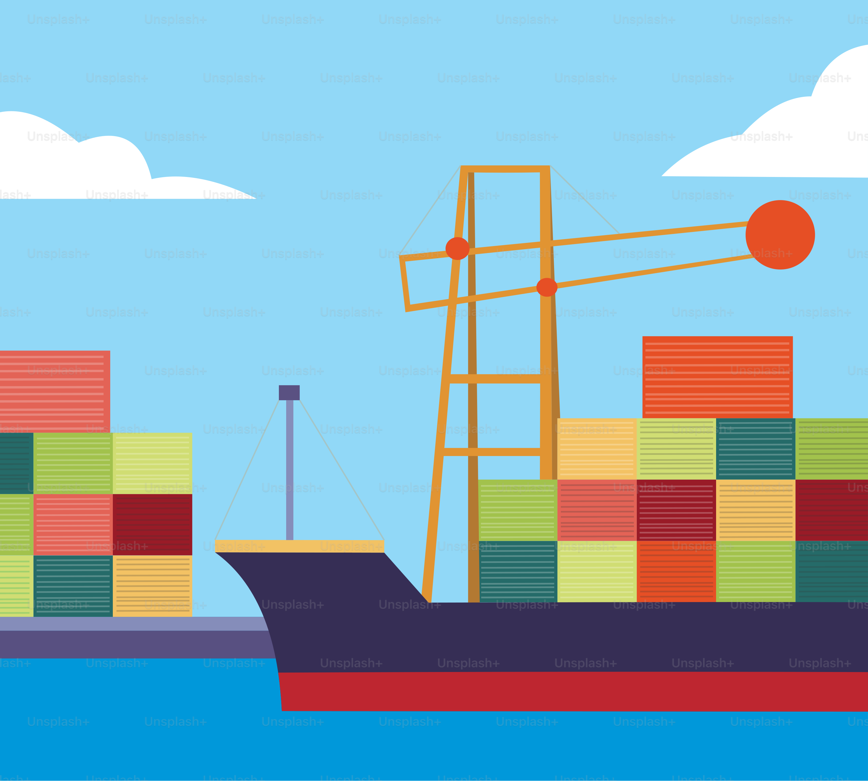 A large cargo ship with a crane on top of it