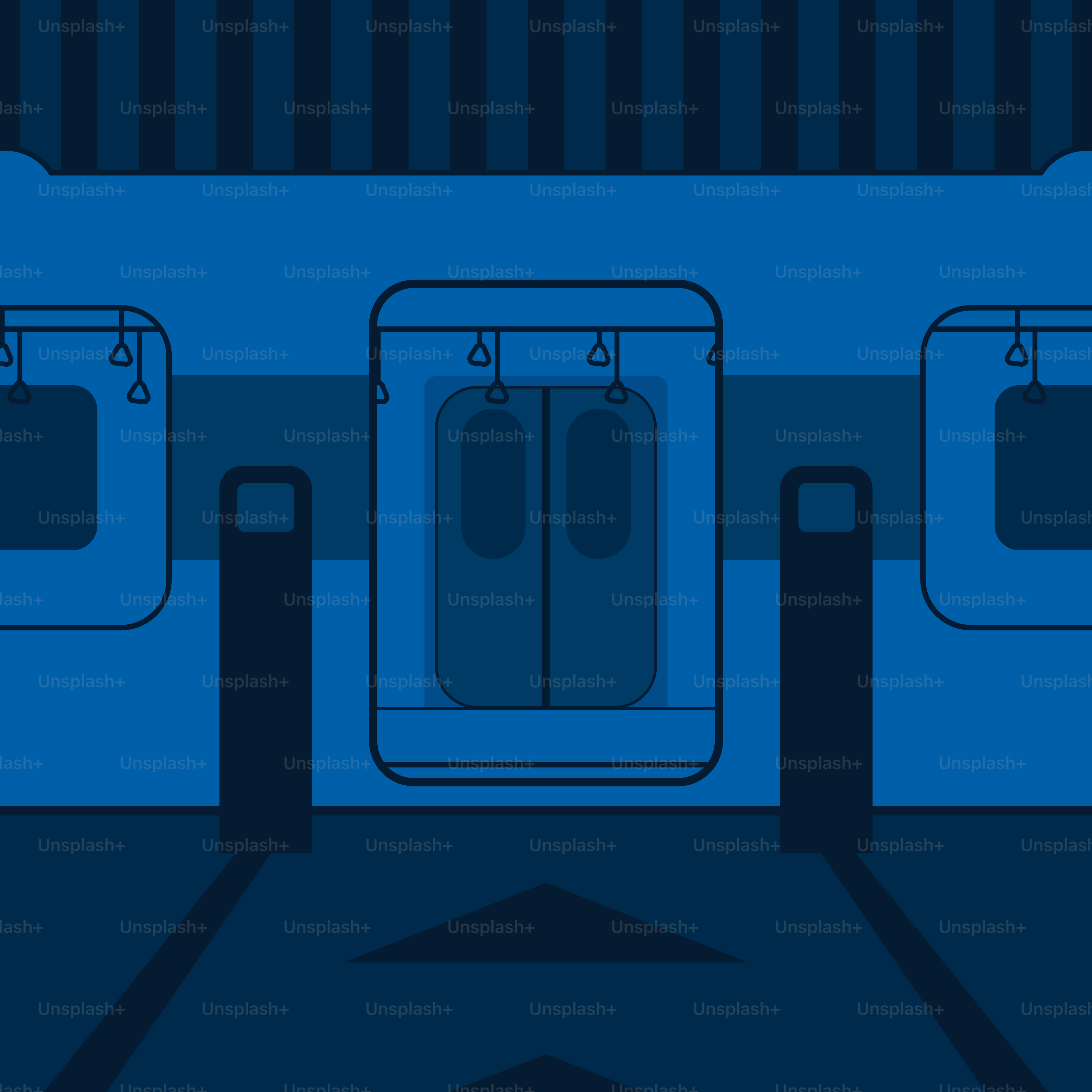 A blue subway car with two doors on the side