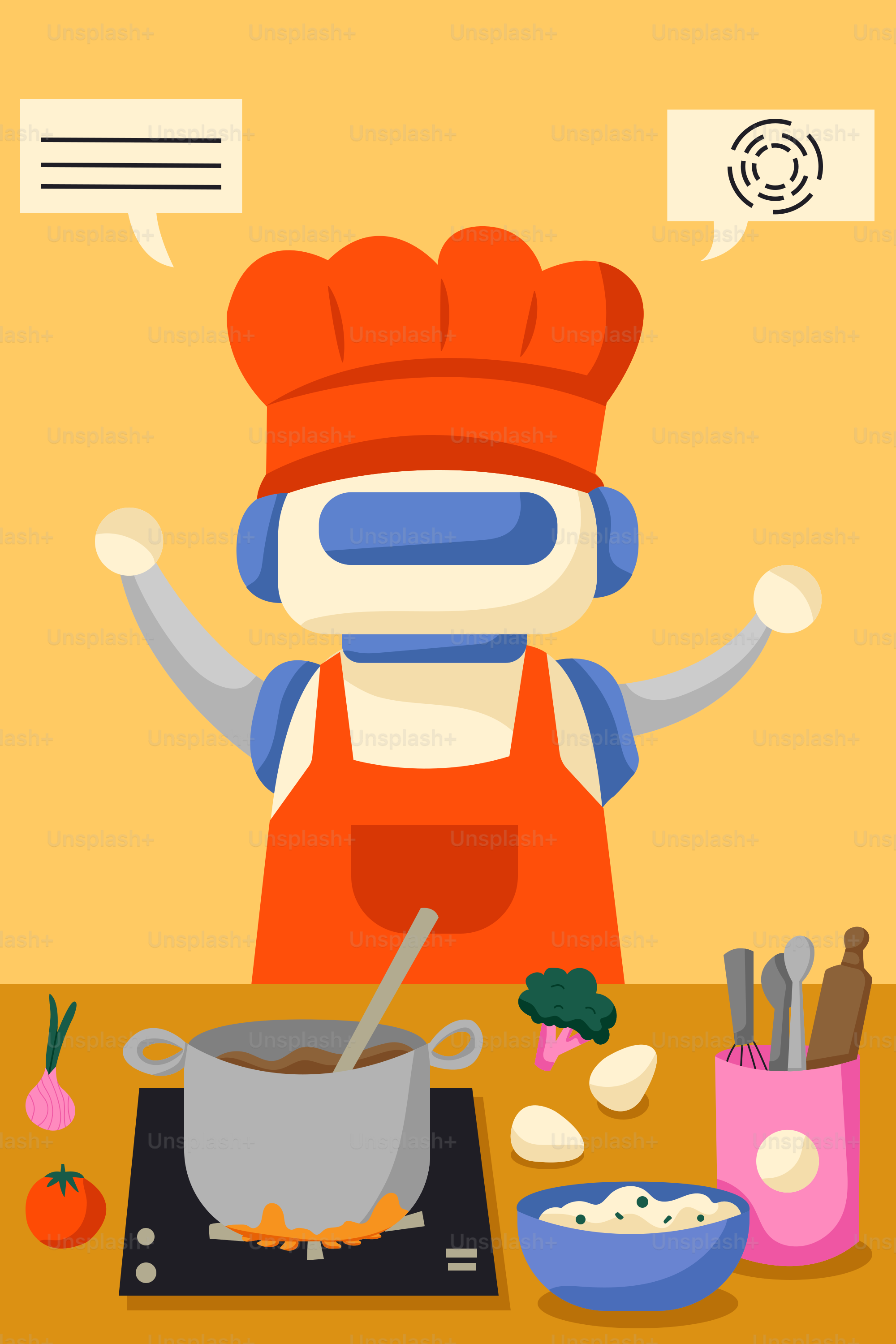 A cartoon character is cooking on the stove