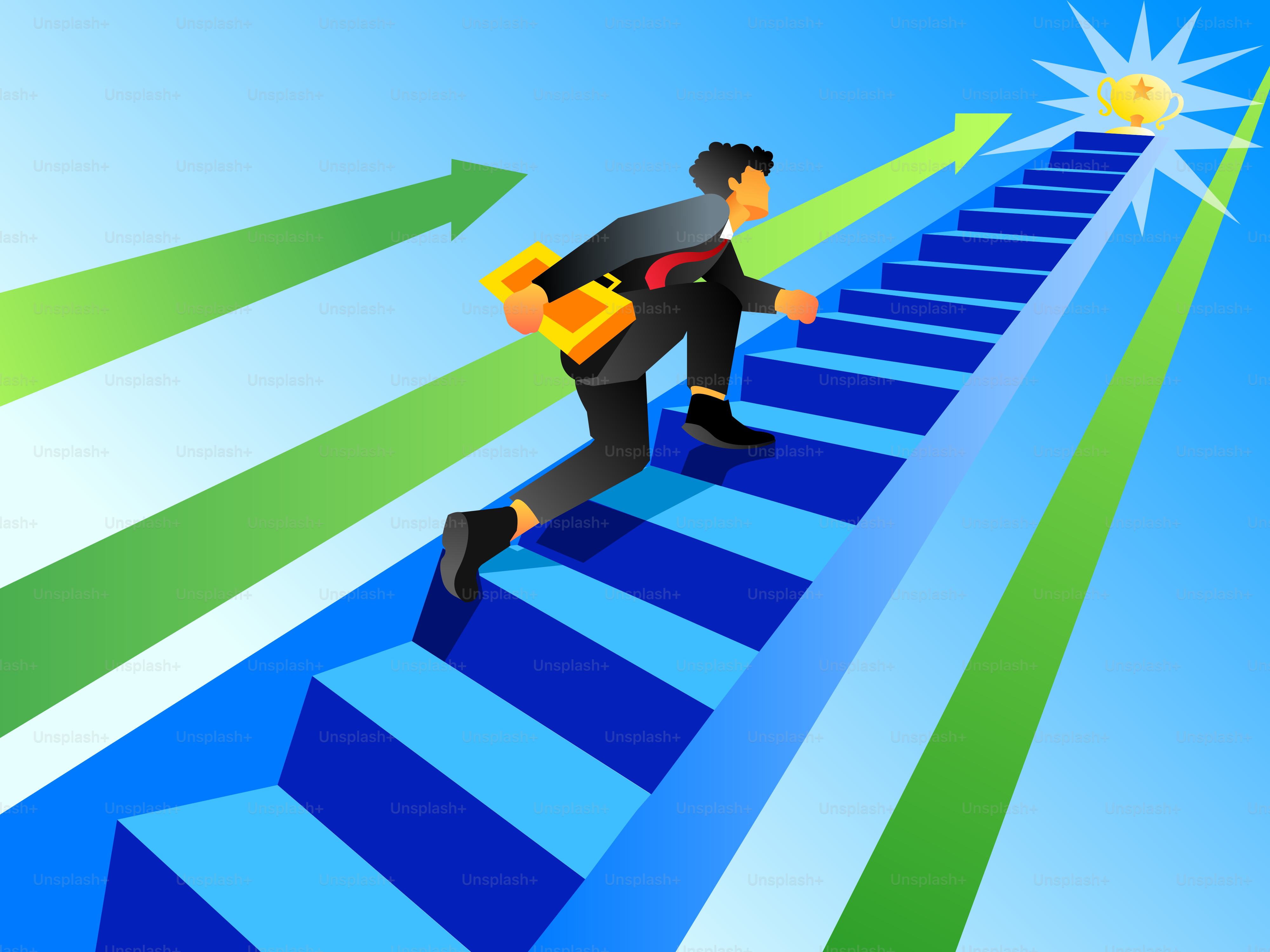 A man in a suit climbing up a ladder